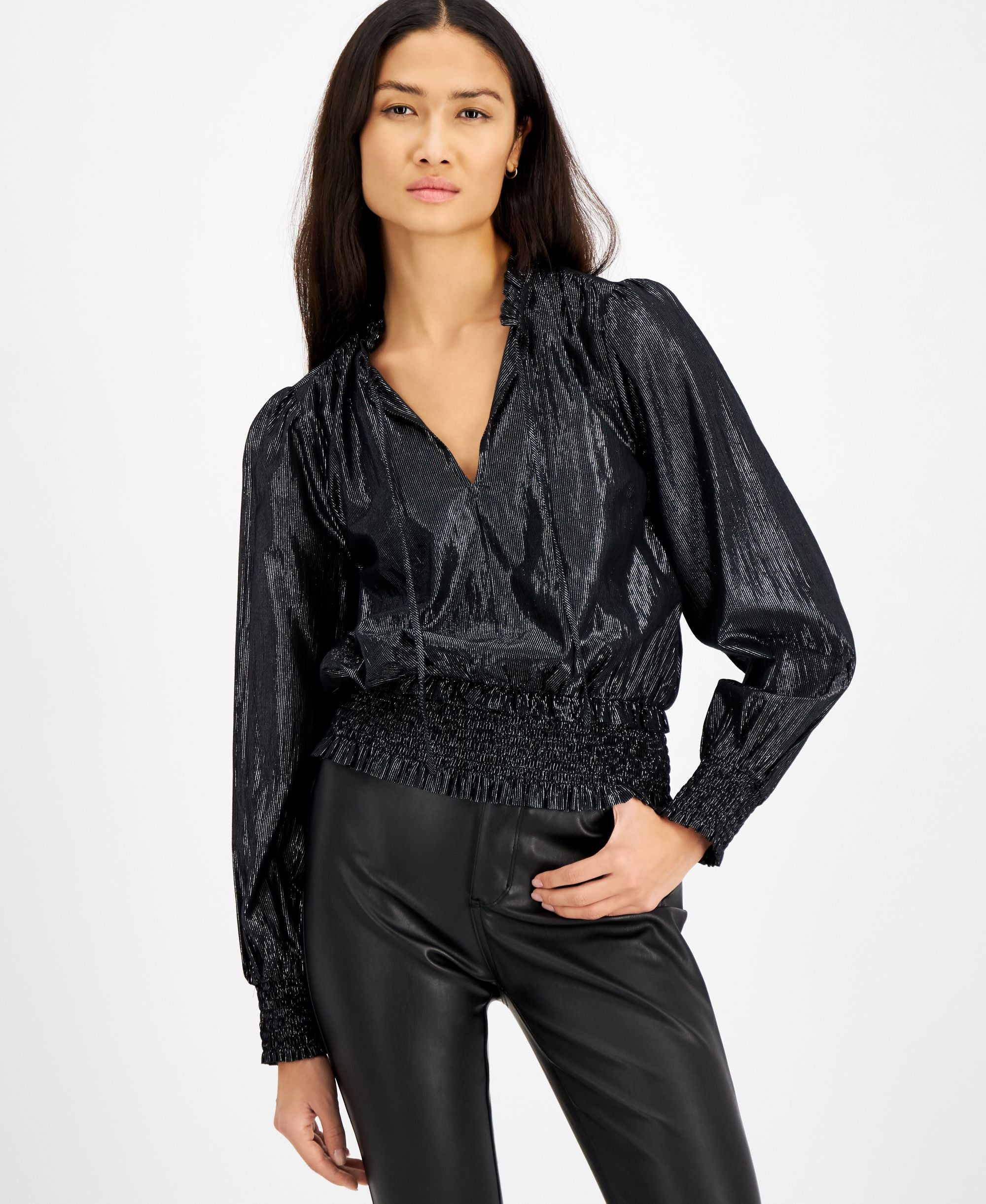 INC International Concepts Metallic Peasant Top