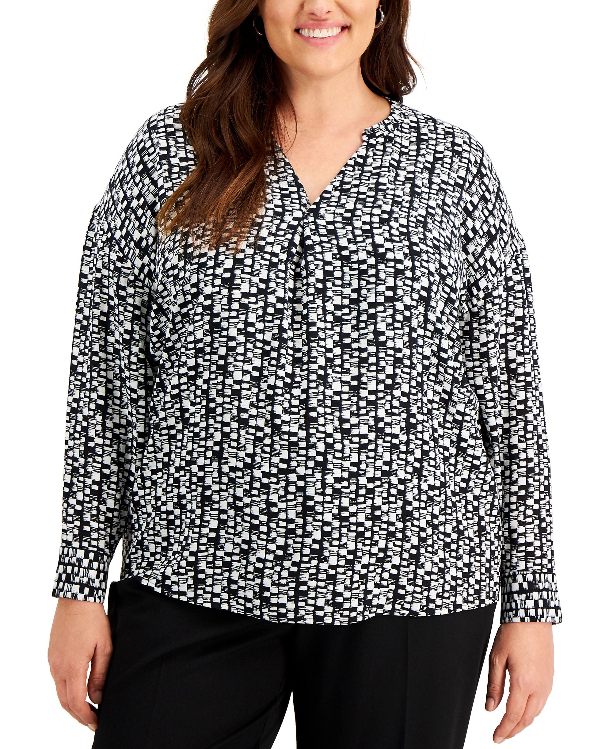 Alfani Plus Size Printed Long Sleeve Top