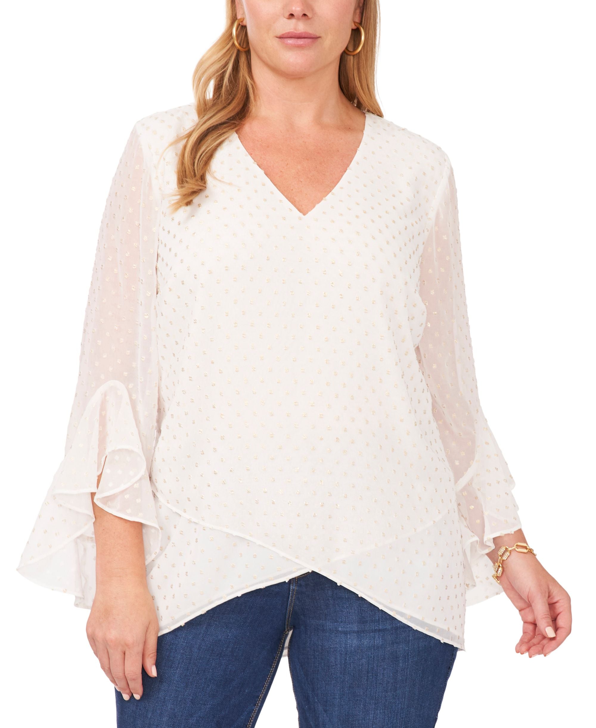 Vince Camuto Plus Size Textured Flutter Sleeve Top