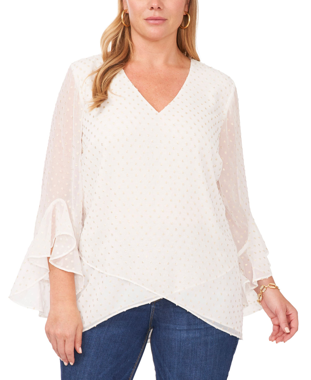 Vince Camuto Plus Size Textured Flutter Sleeve Top