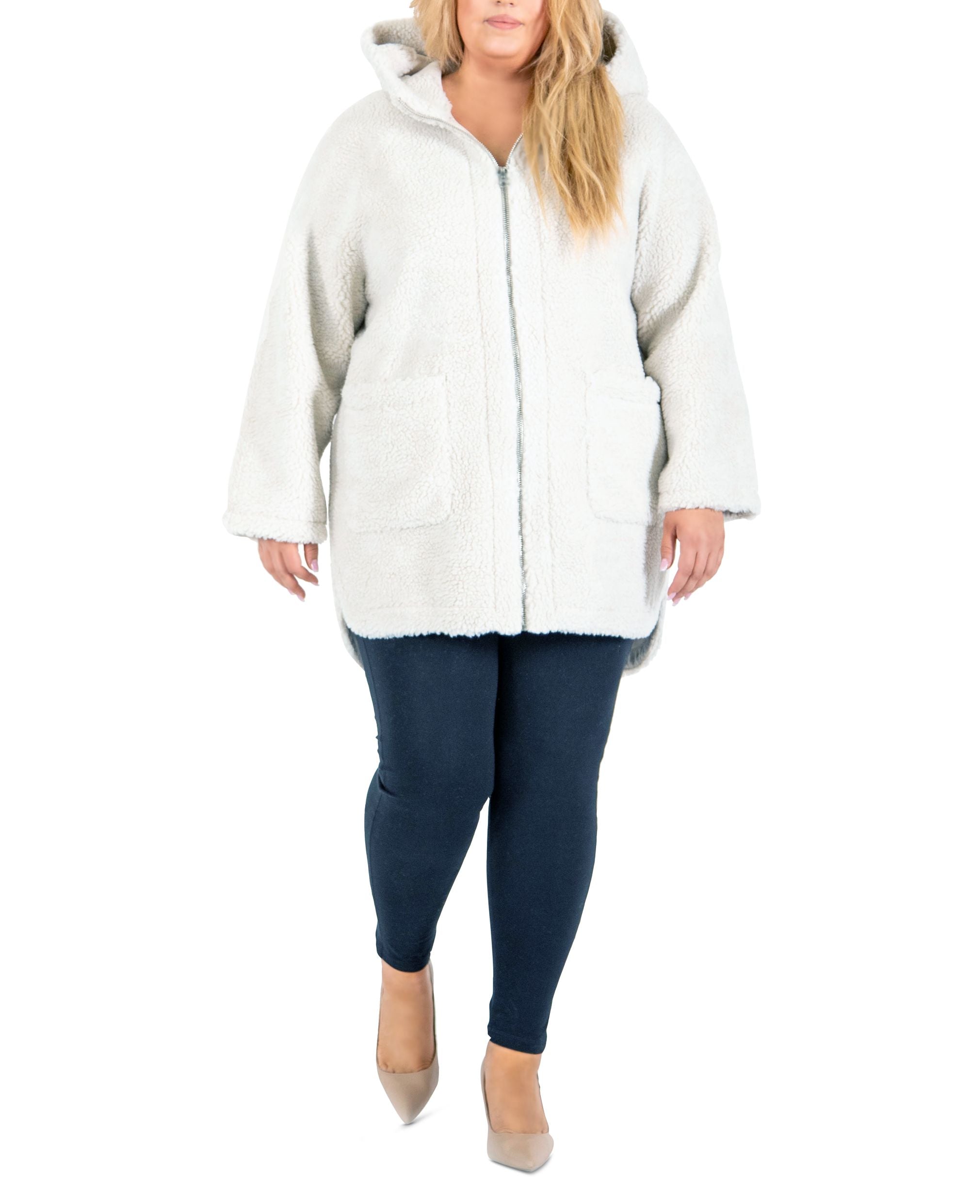 Black Tape Trendy Plus Size Hooded Fleece Coat