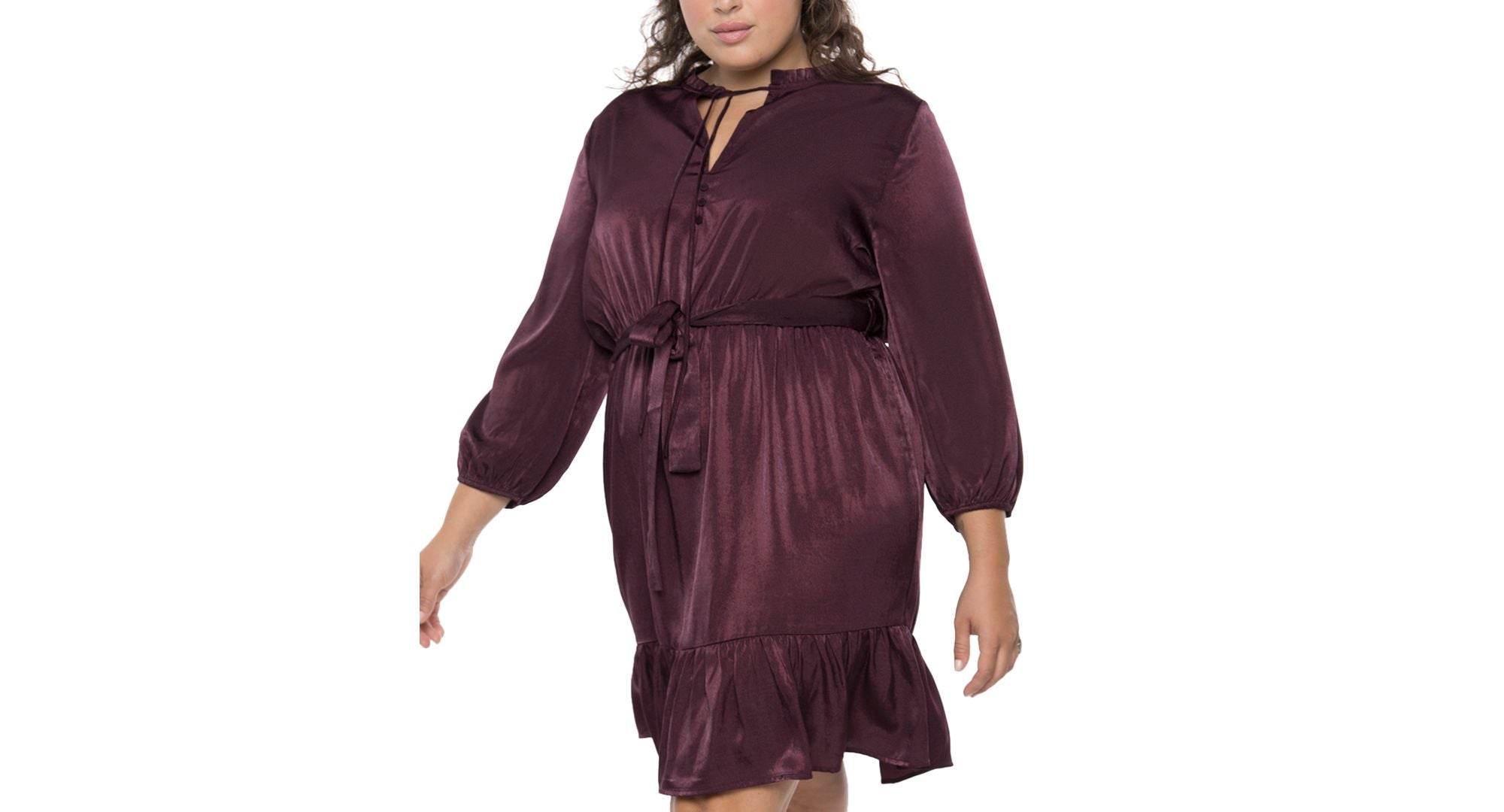 Black Tape Womens Tie Blouson Sleeve Split Above The Knee Cocktail Empire Waist Dress Plus