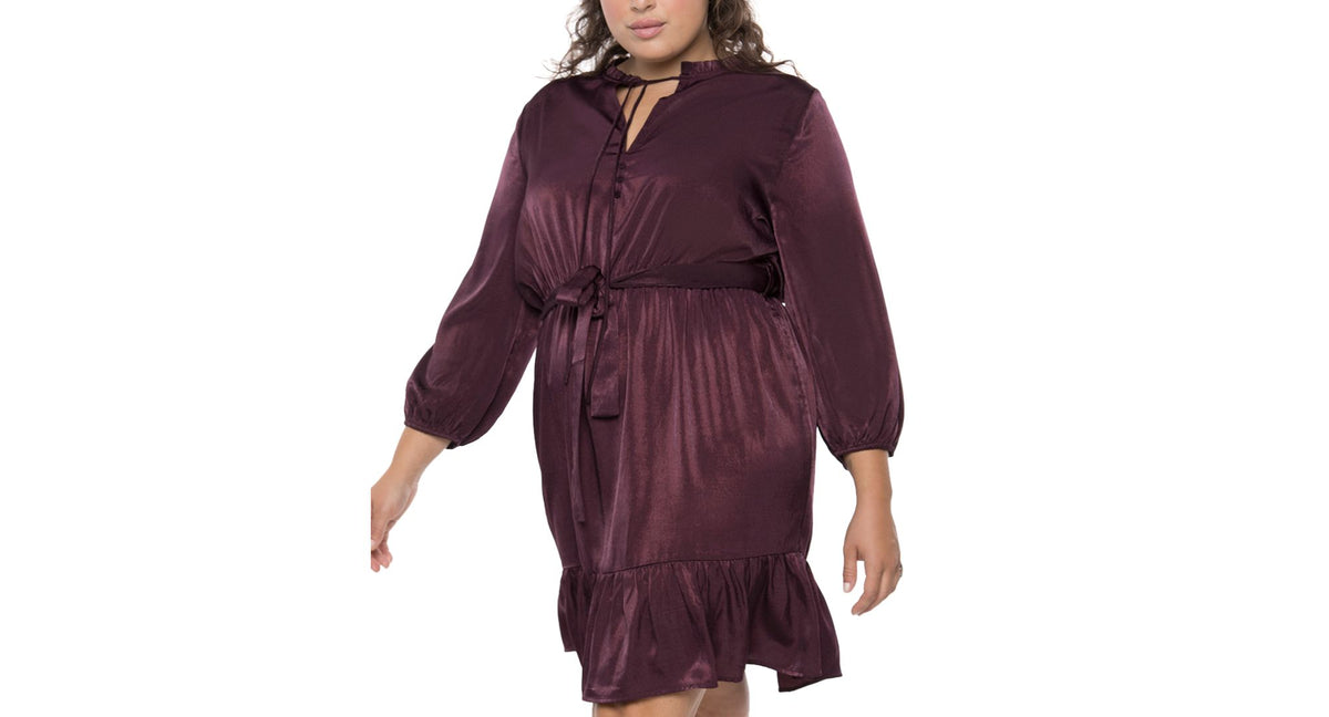 Black Tape Womens Tie Blouson Sleeve Split Above The Knee Cocktail Empire Waist Dress Plus