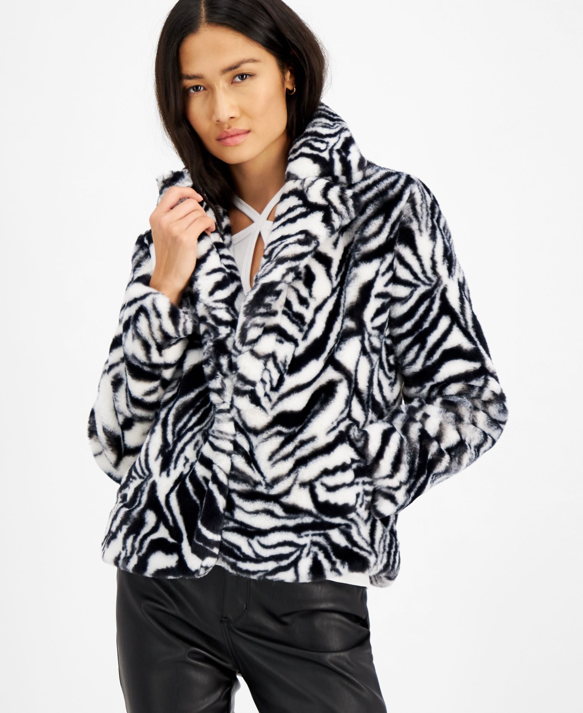 INC International Concepts Animal Print Faux Fur Jacket