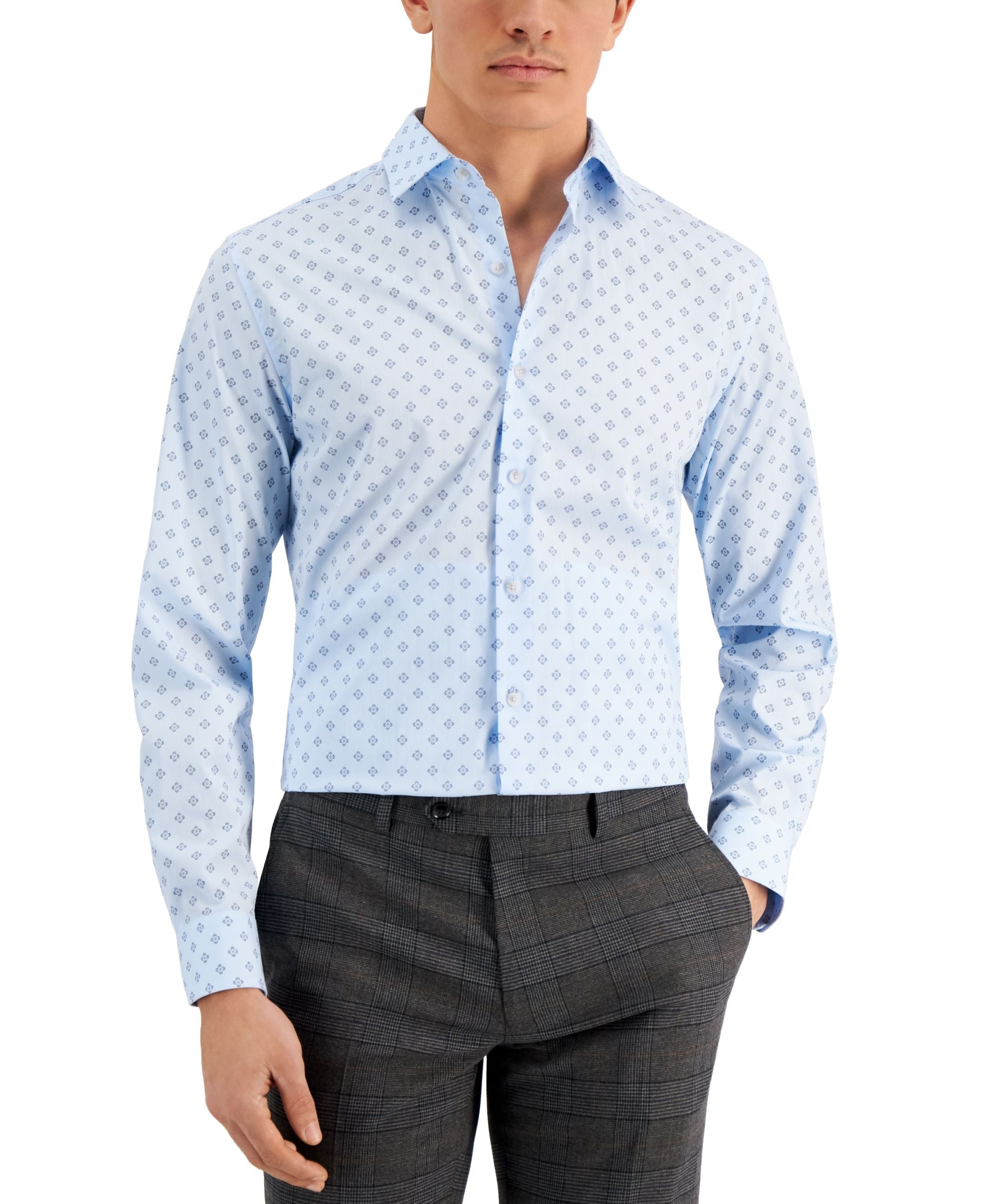 Bar III Mens Slim Fit Medallion Dress Shirt