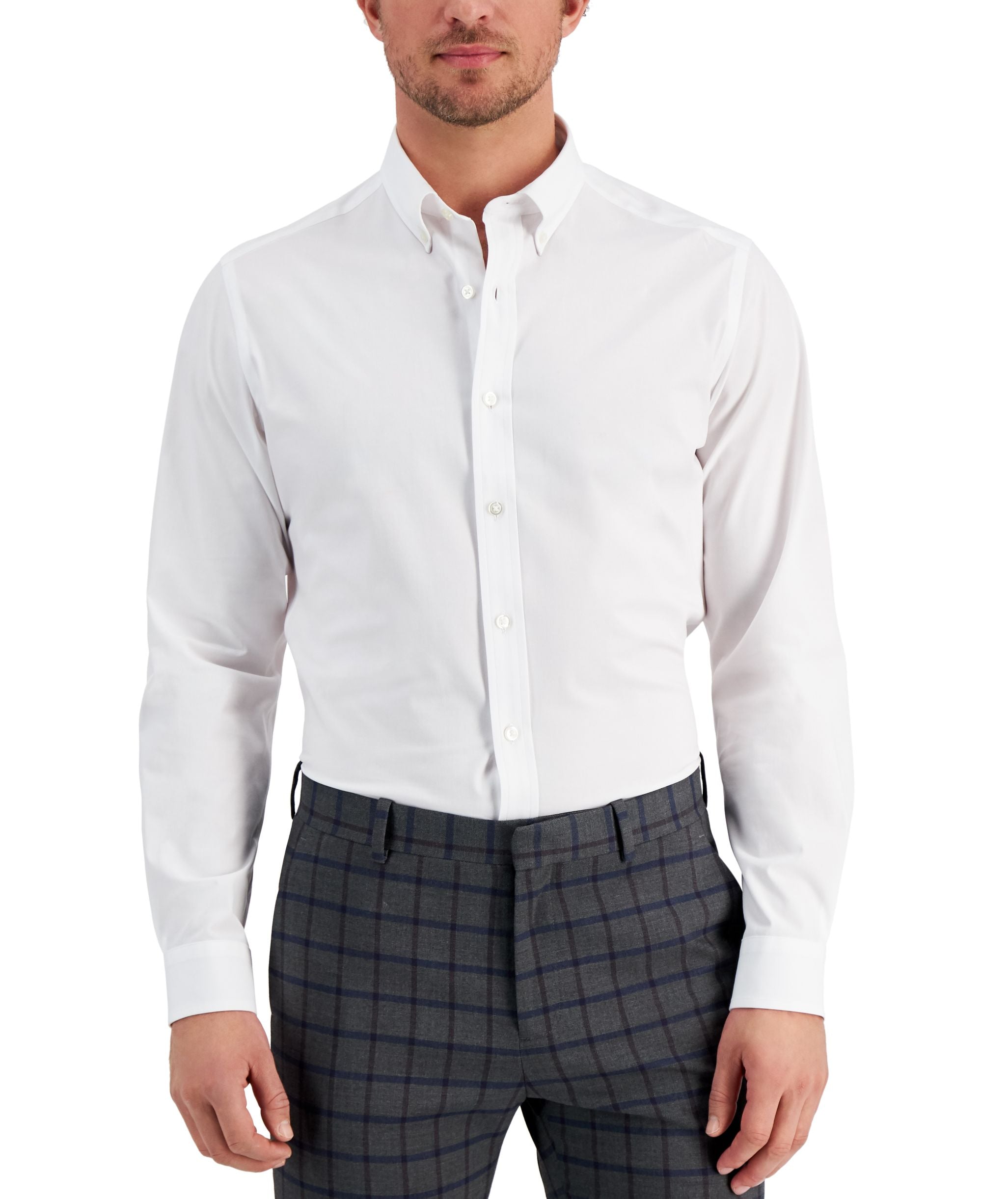 Club Room Mens Slim Fit 4 Way Stretch Solid Dress Shirt