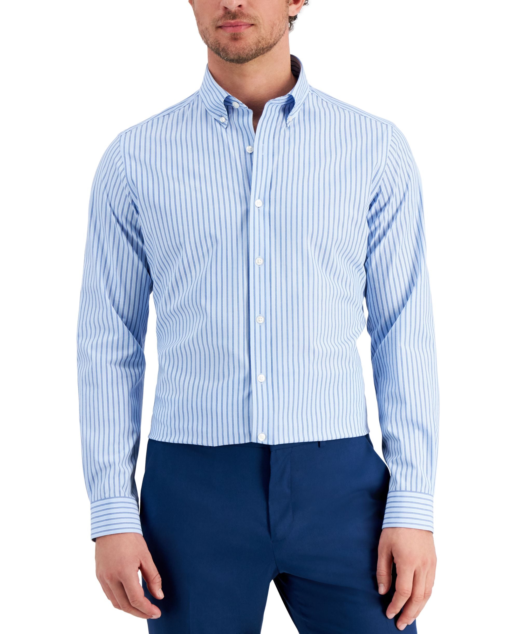 Club Room Mens Slim Fit 4 Way Stretch Stripe Dress Shirt