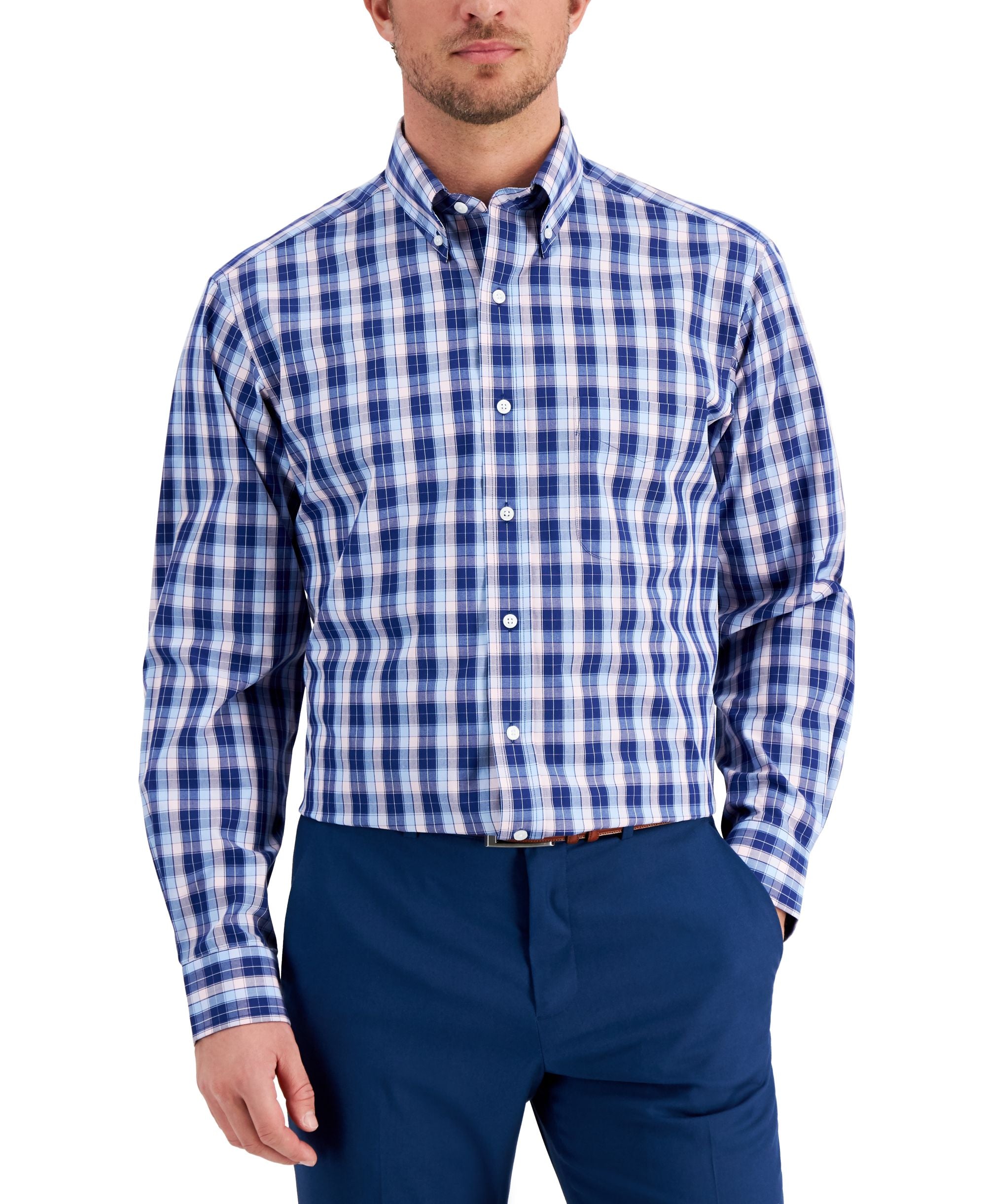 Club Room Mens Regular Fit Plaid Cotton Dress Shirt