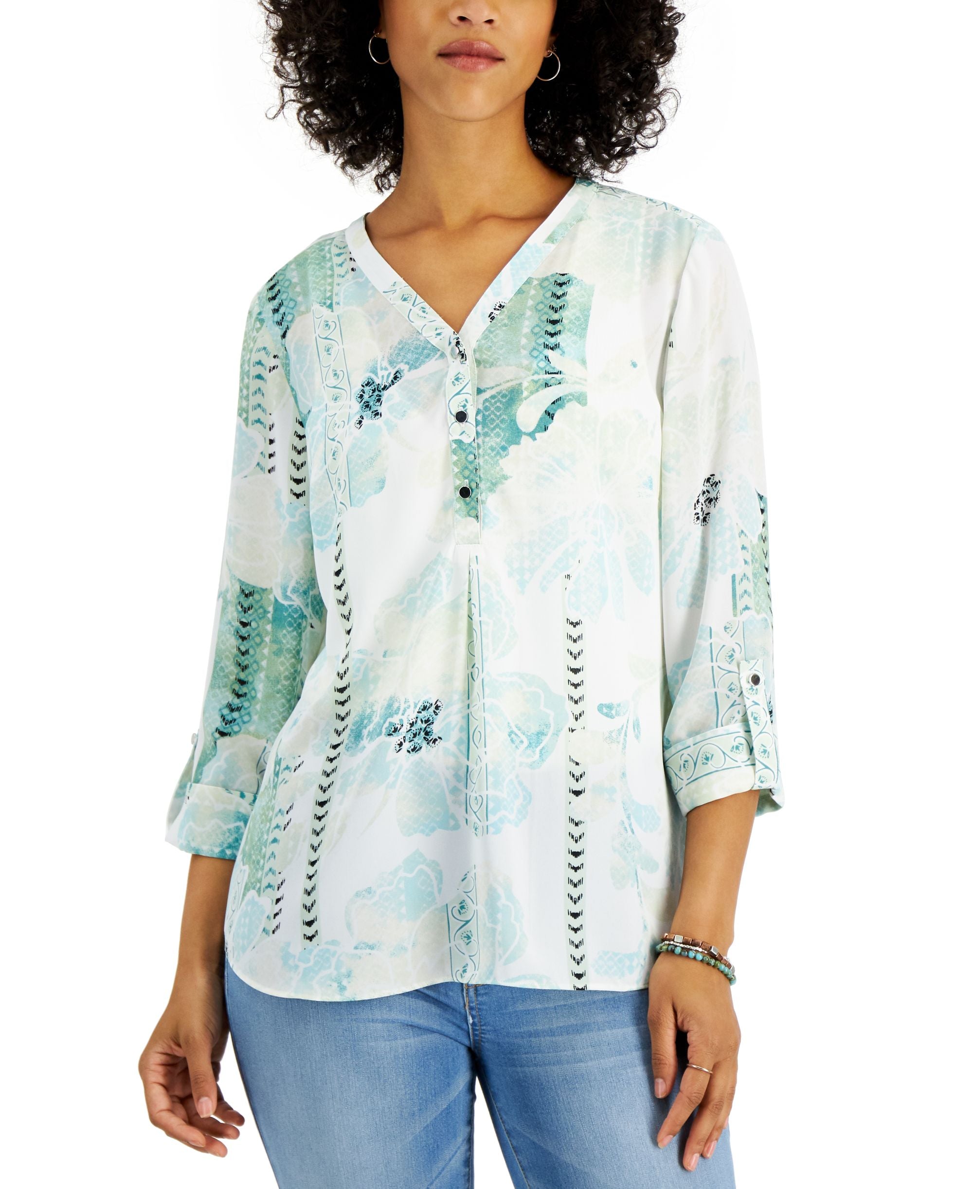 JM Collection Printed 3/4 Sleeve Top