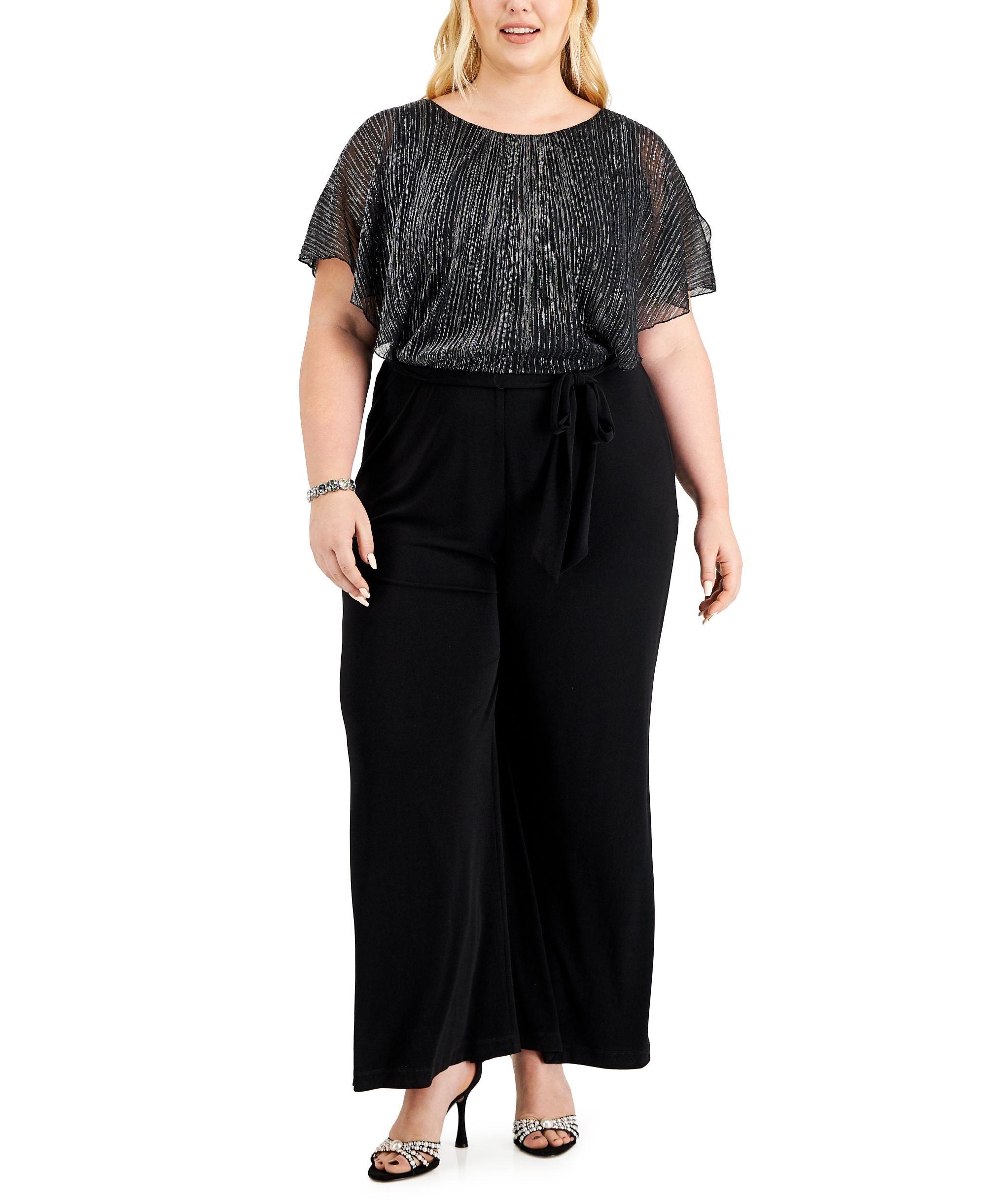 Connected Plus Size Shimmer-Bodice Jumpsuit