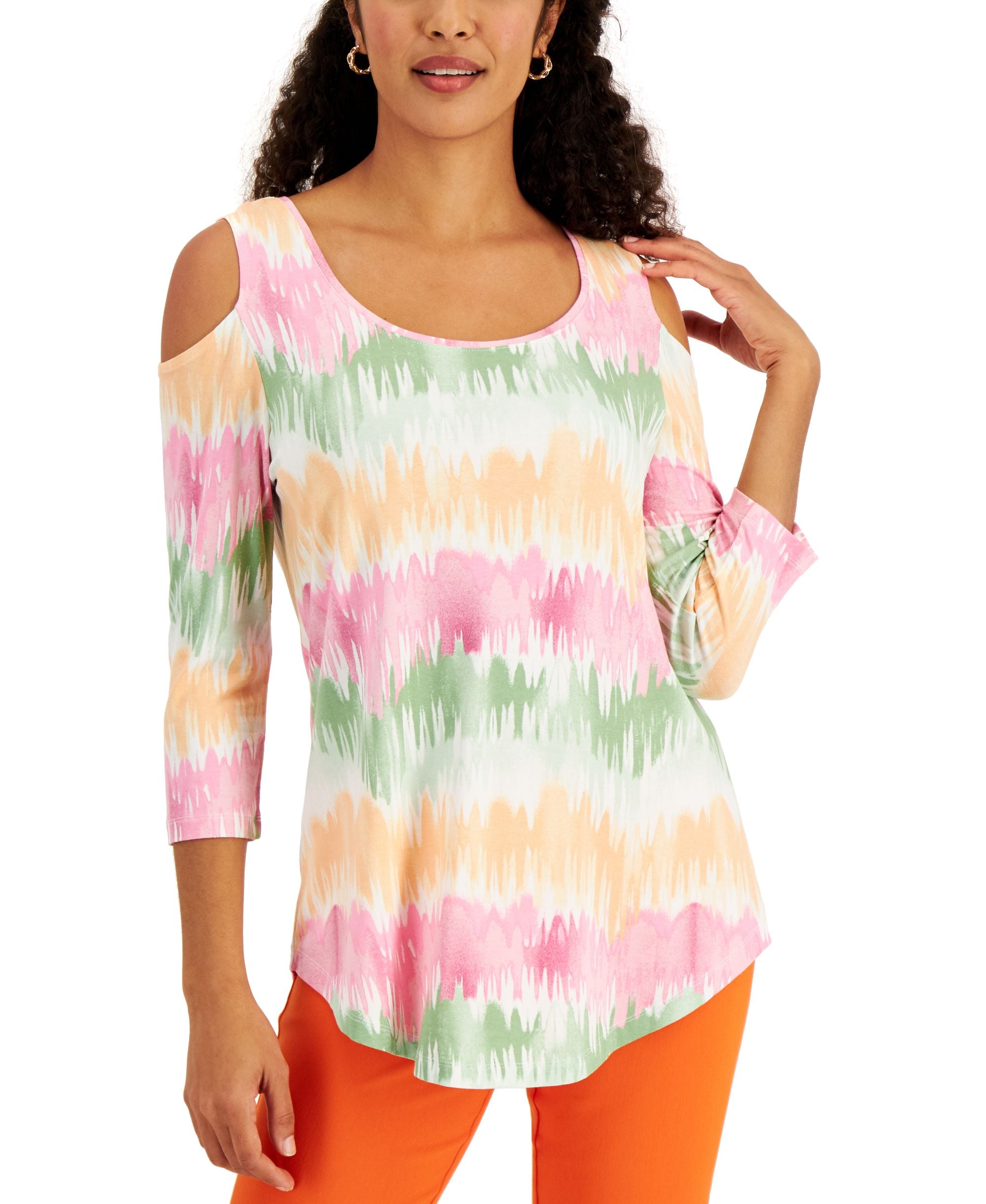 JM Collection Tie Dyed Cold Shoulder Top