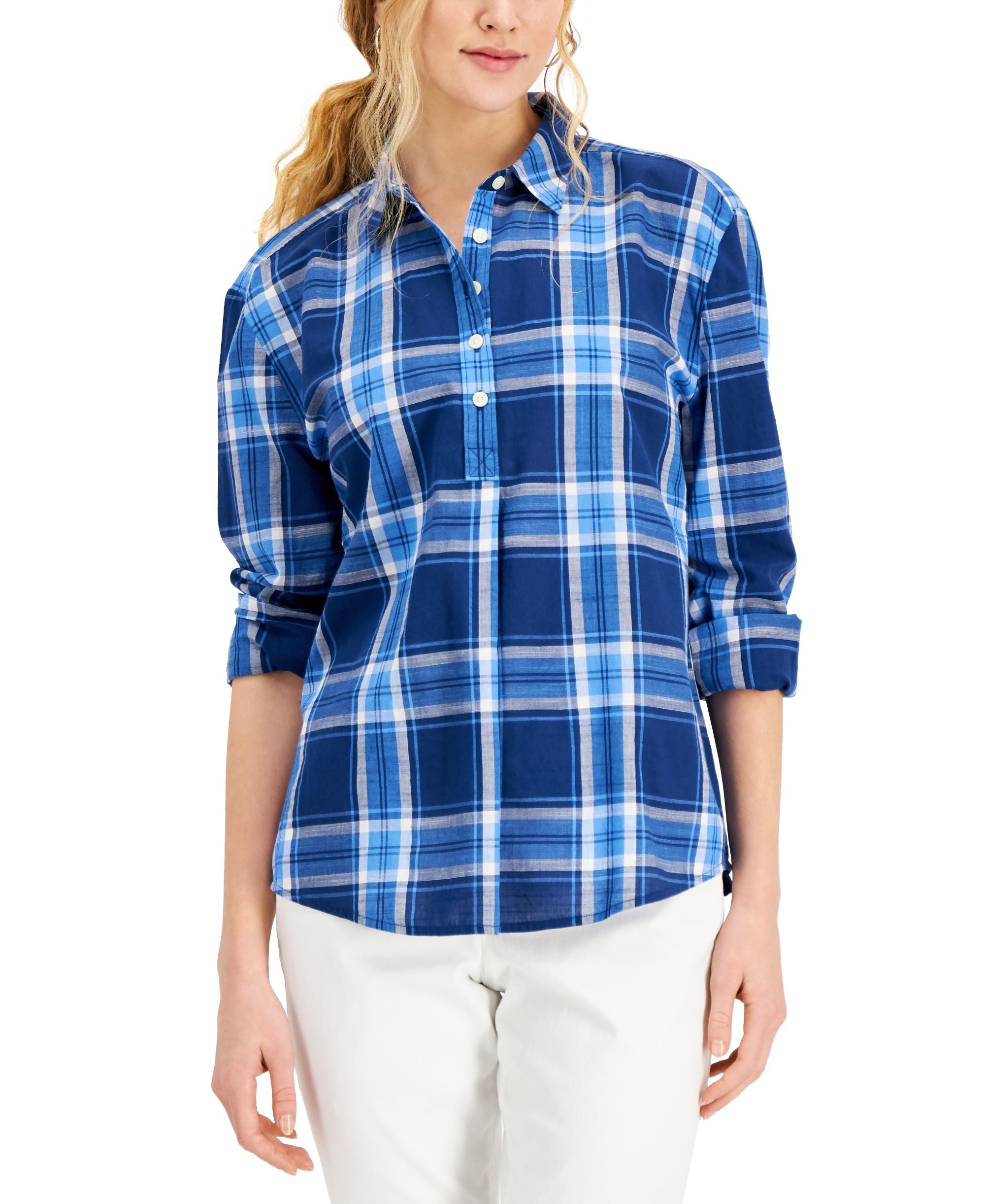 Style & Co Cotton Plaid Print Popover Shirt