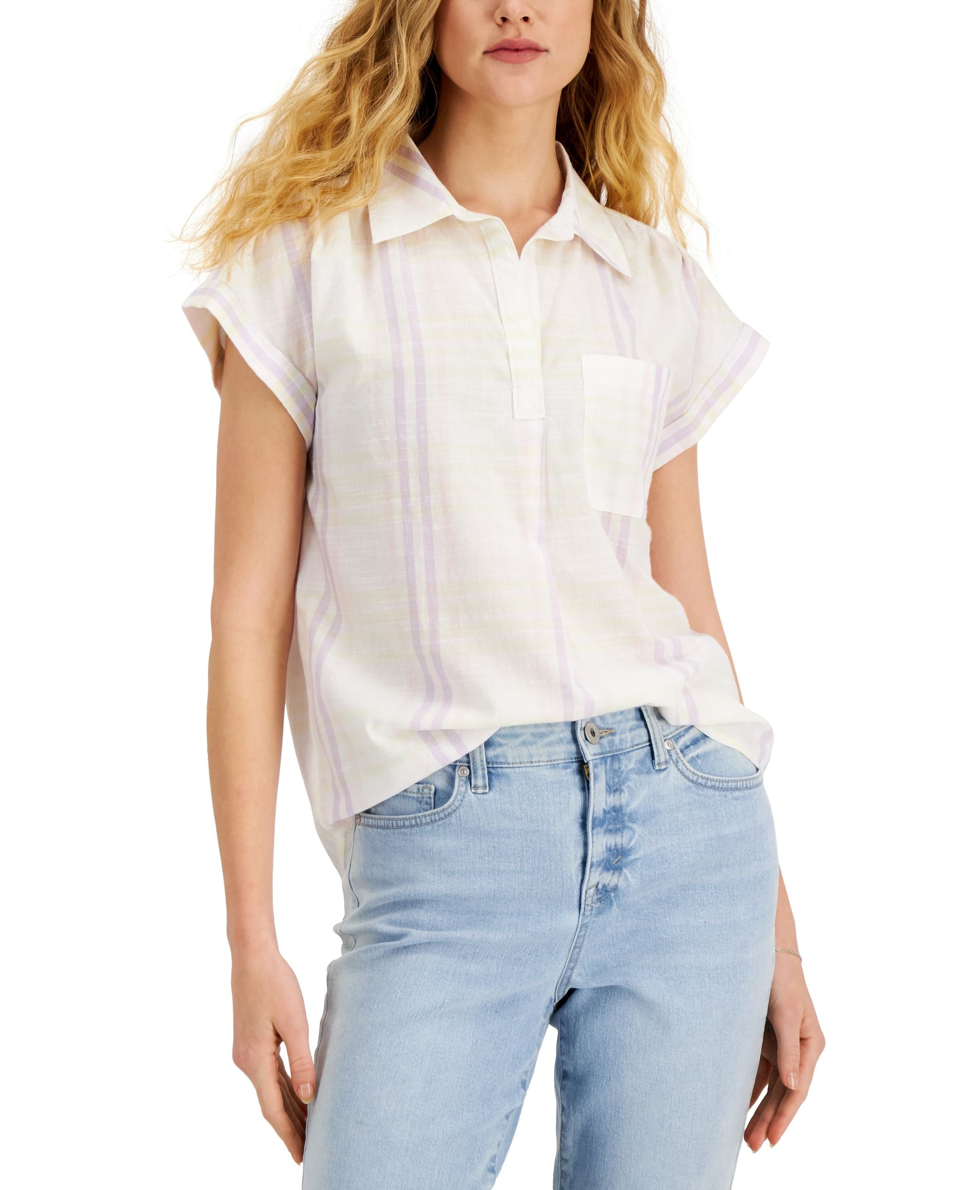 Style & Co Cotton Plaid Print Camp Shirt