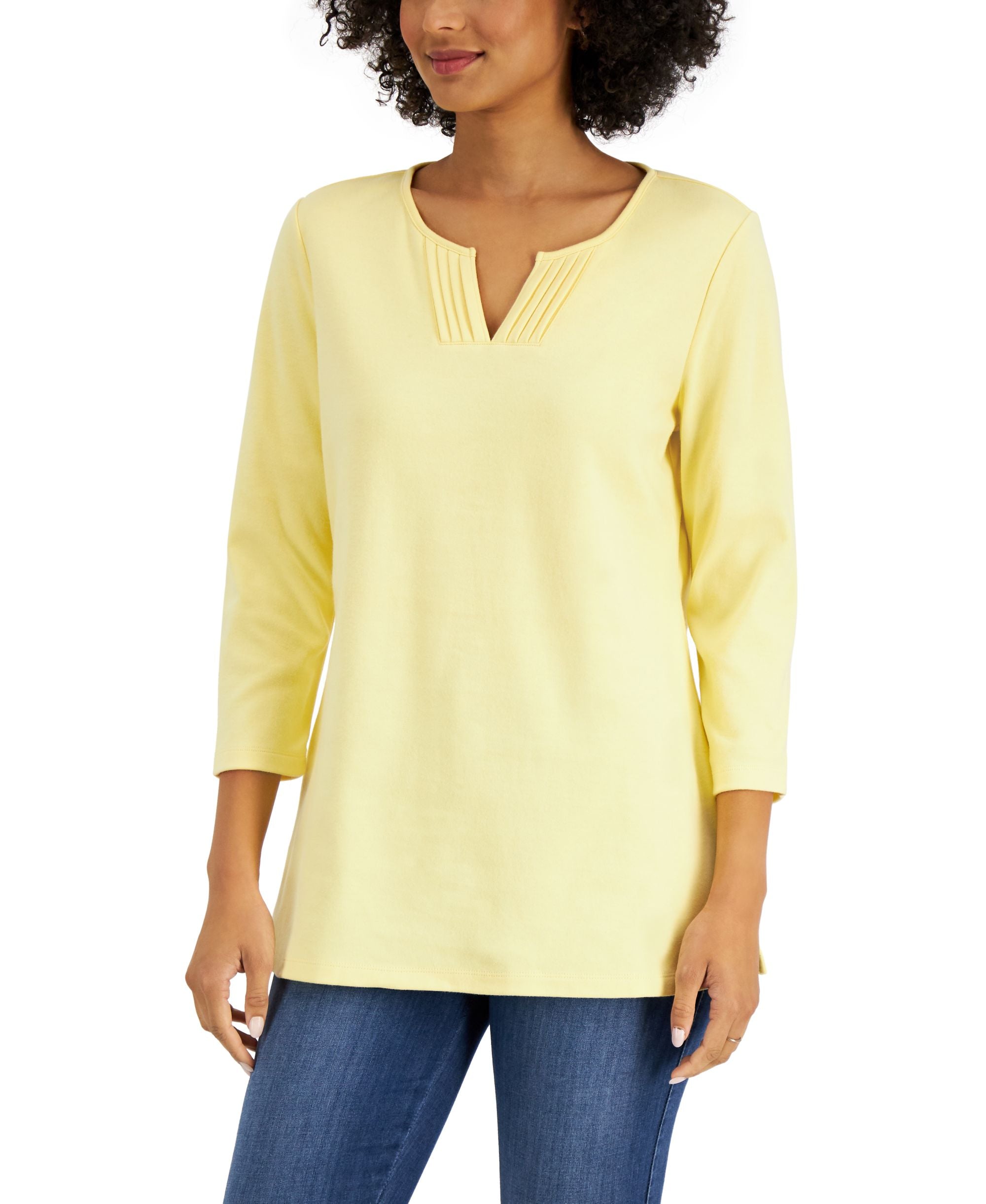 Karen Scott Pleated Split Neck Top