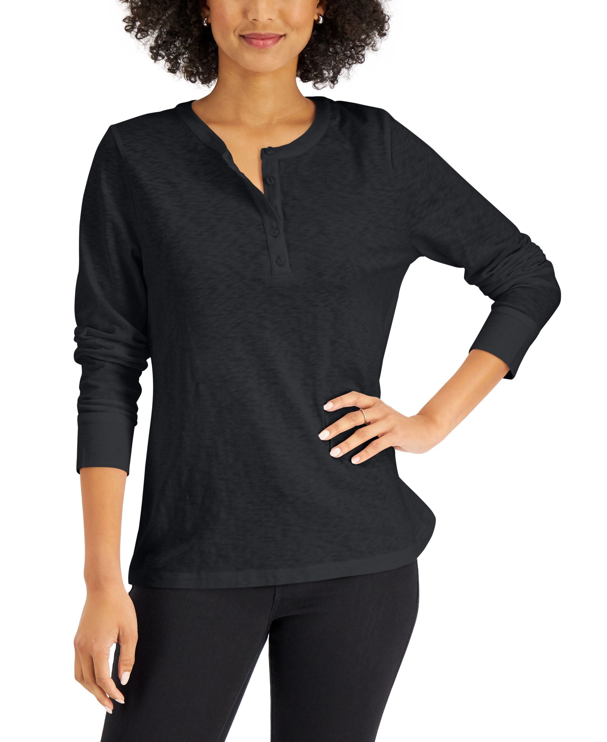 Karen Scott Long Sleeve Cotton Henley