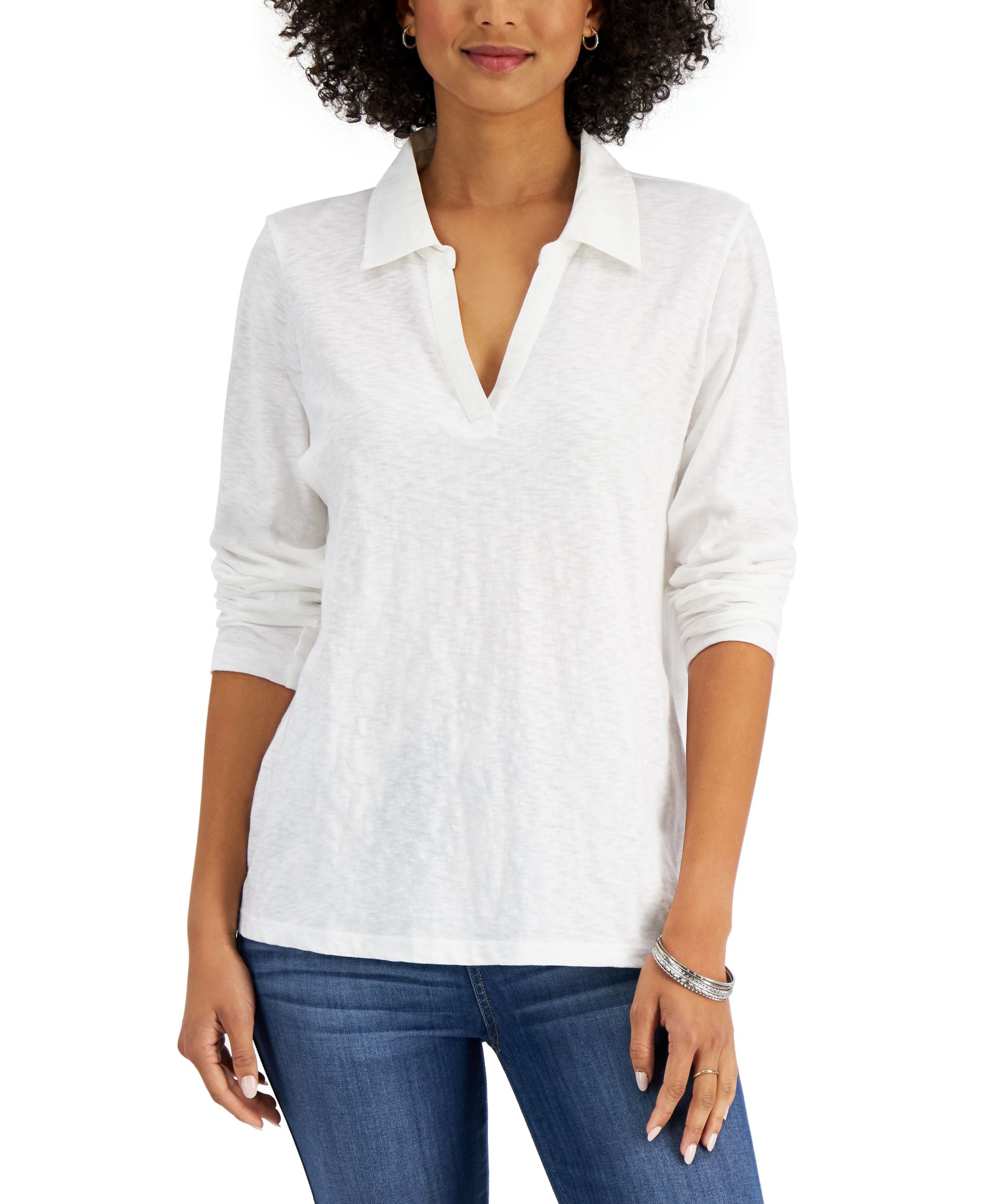 Karen Scott Petite Long Sleeve Polo Top
