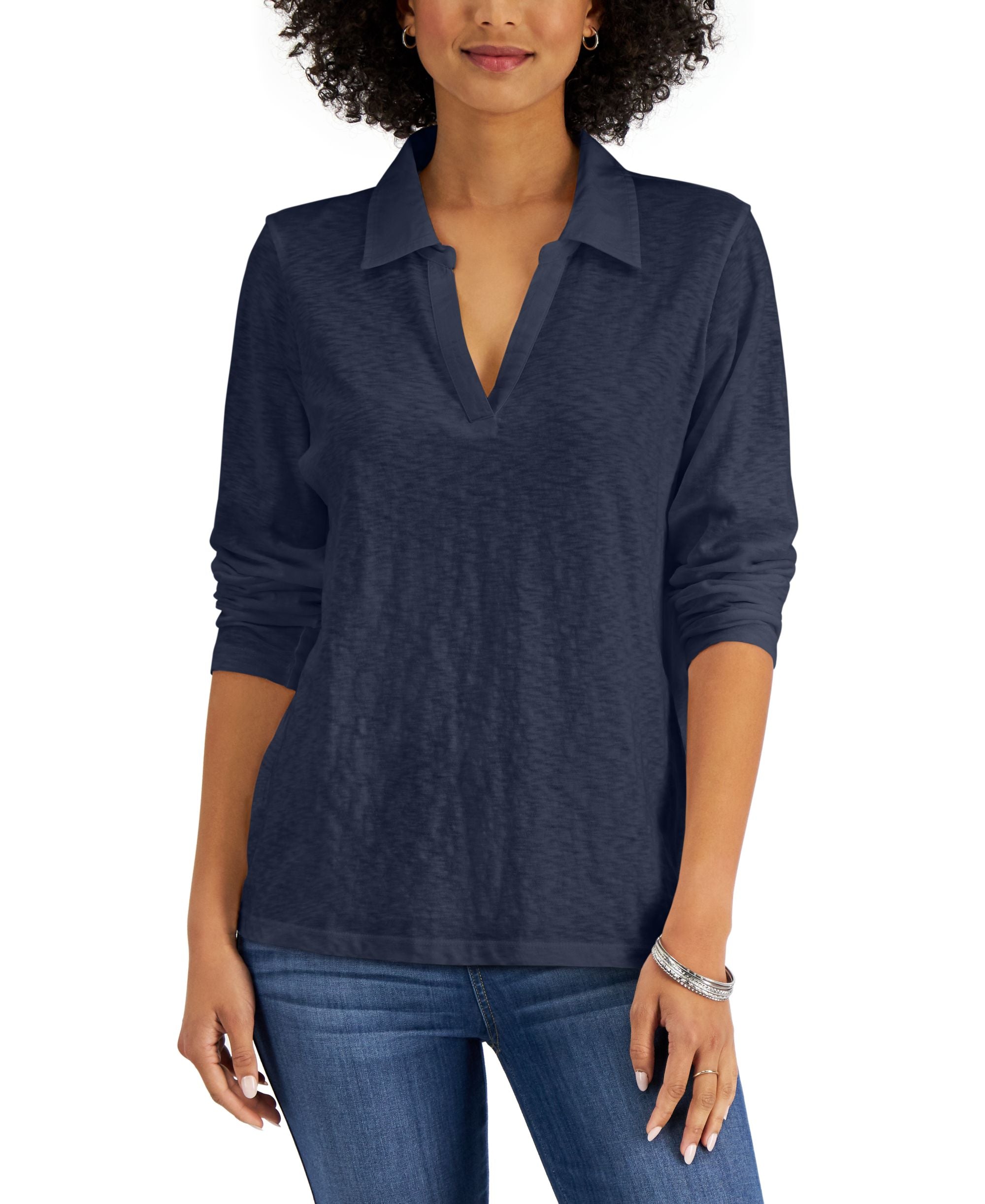 Karen Scott Cotton Long Sleeve Polo