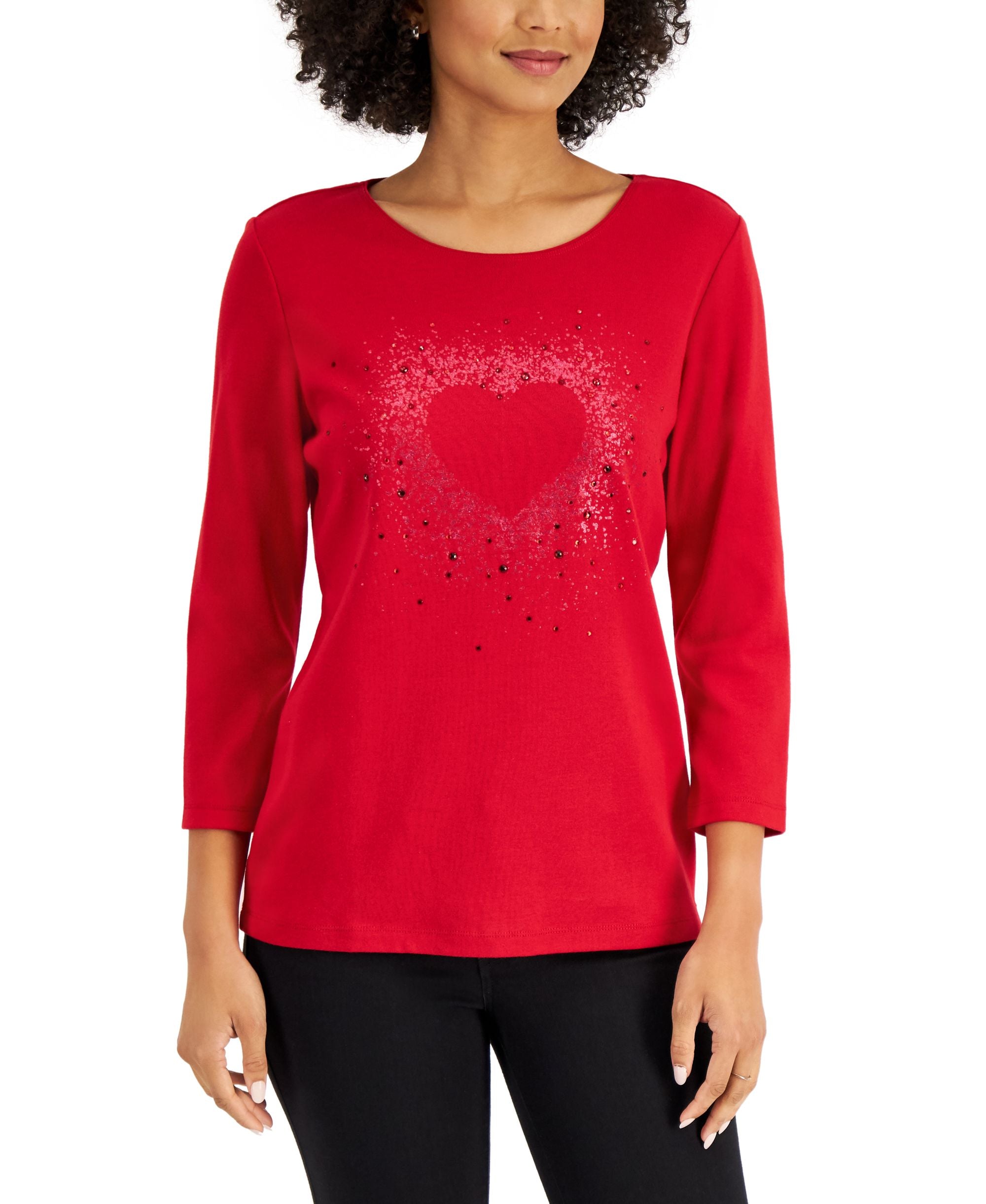 Karen Scott Rhinestone Embellished Graphic T-Shirt