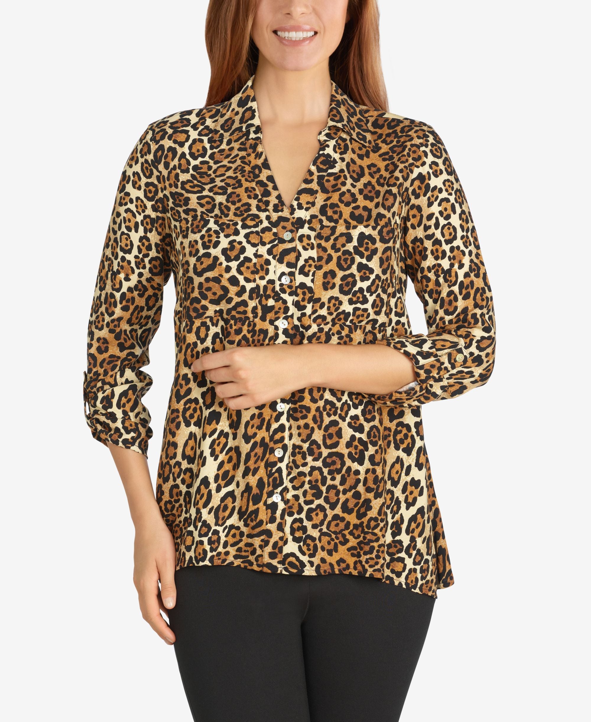 Ruby Rd. Misses Cheetah Printed Button-Front Handkerchief Top