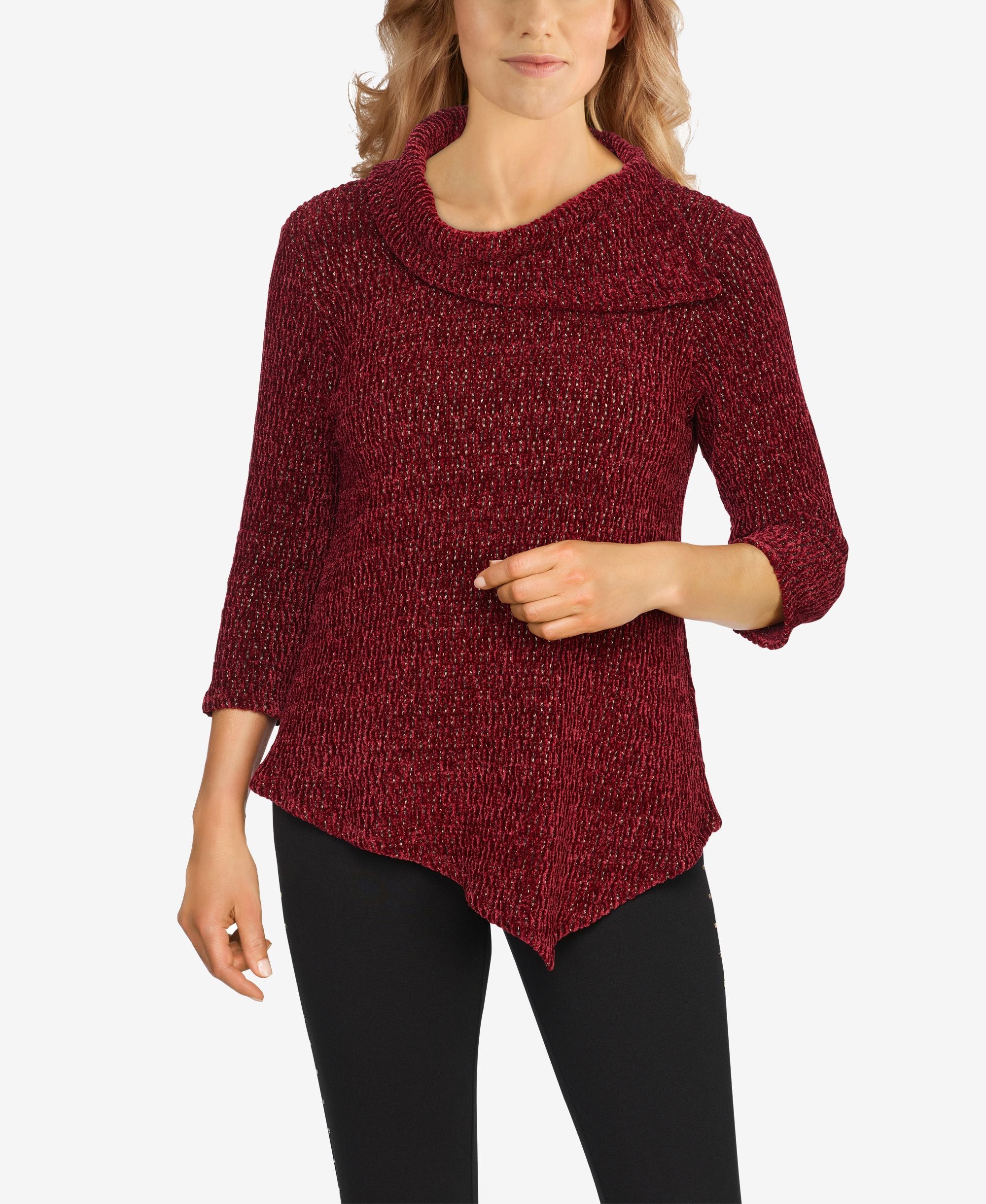 Ruby Rd. Misses Metallic Chenille Split Cowl Neck Top