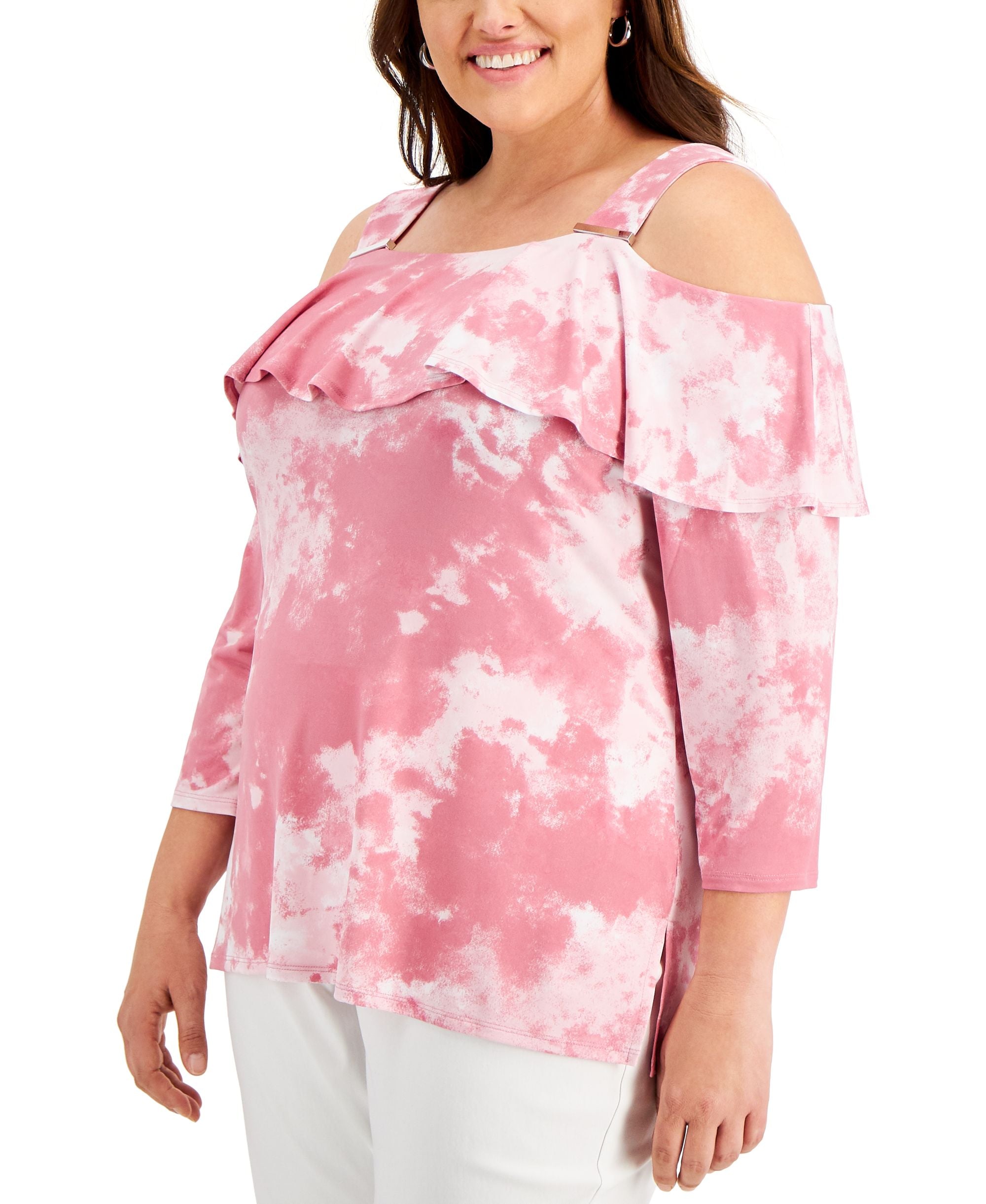 JM Collection Plus Size 3/4 Sleeve Ruffle Tier Top