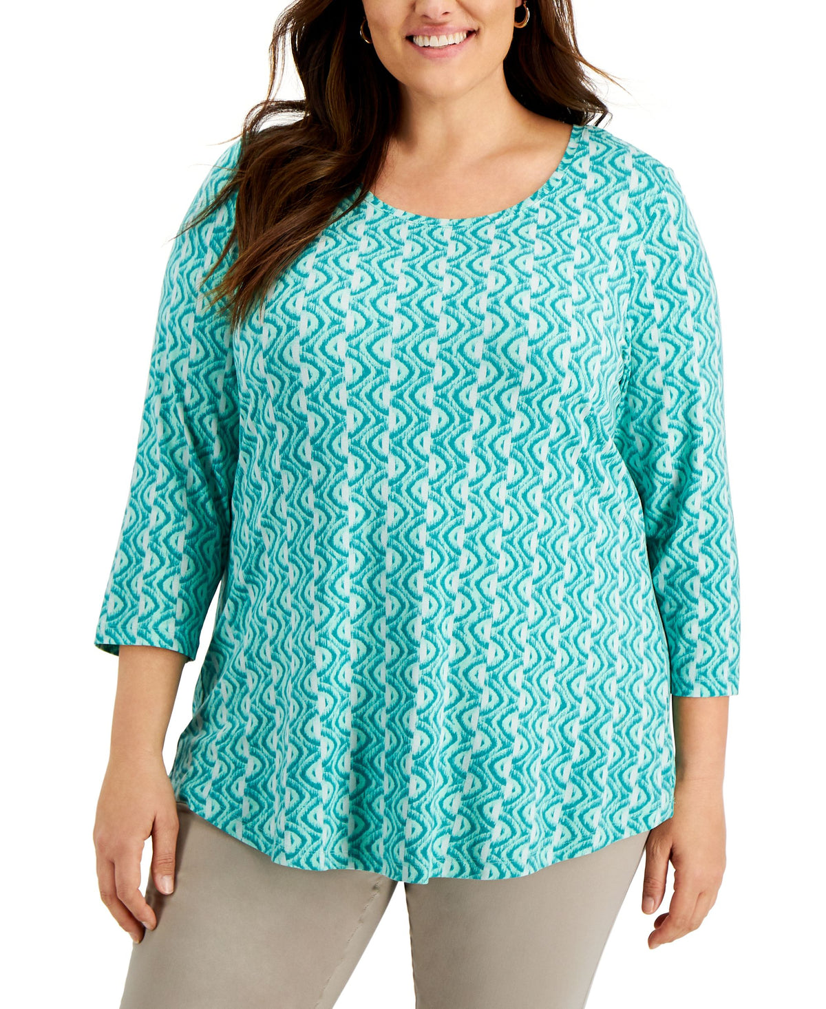 JM Collection Plus Size 3/4 Sleeve Printed Top