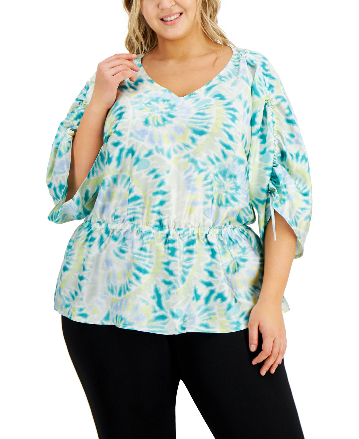 JM Collection Plus Size Ruched Sleeve Top
