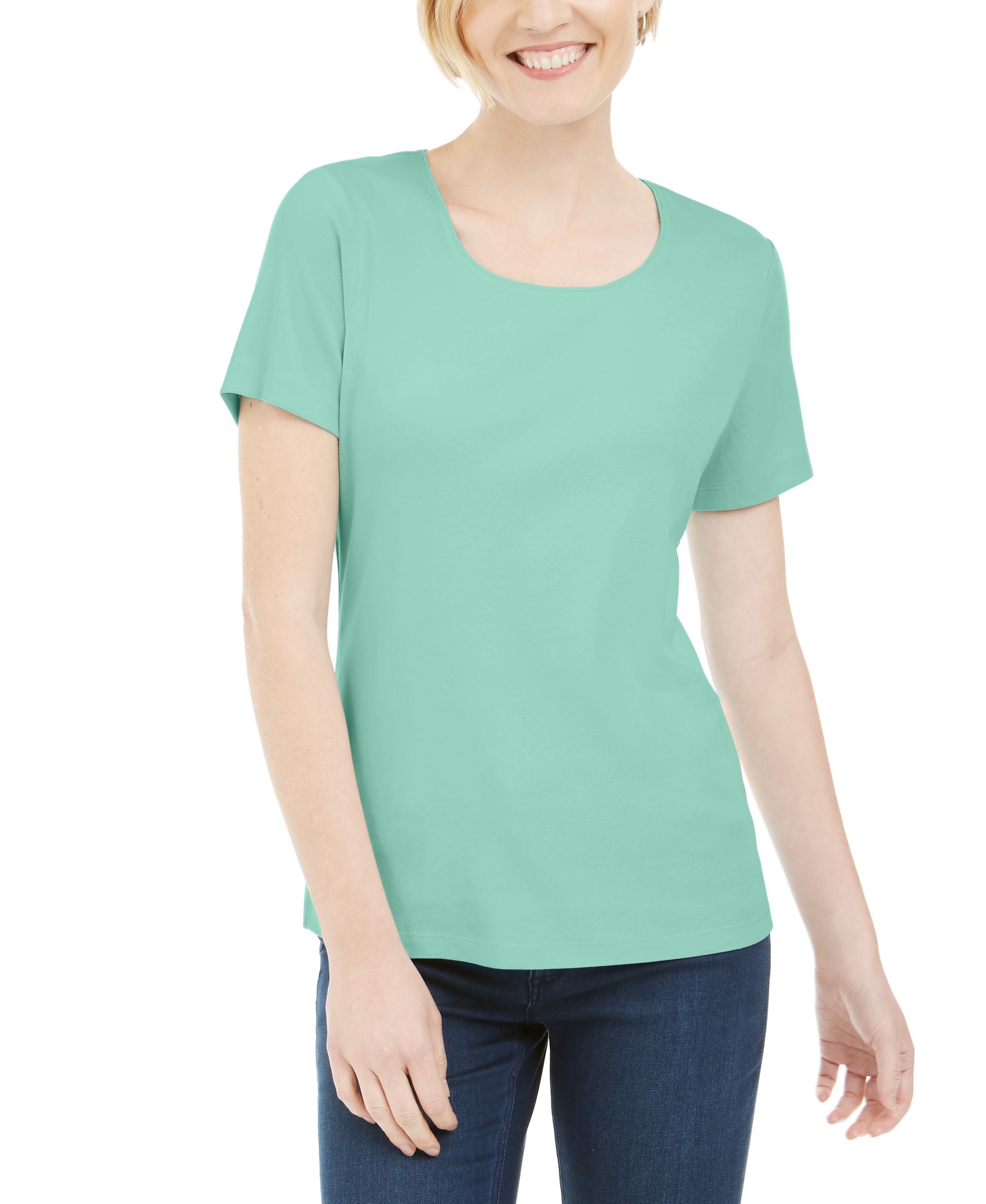 Karen Scott Petite Cotton Scoop Neck Top