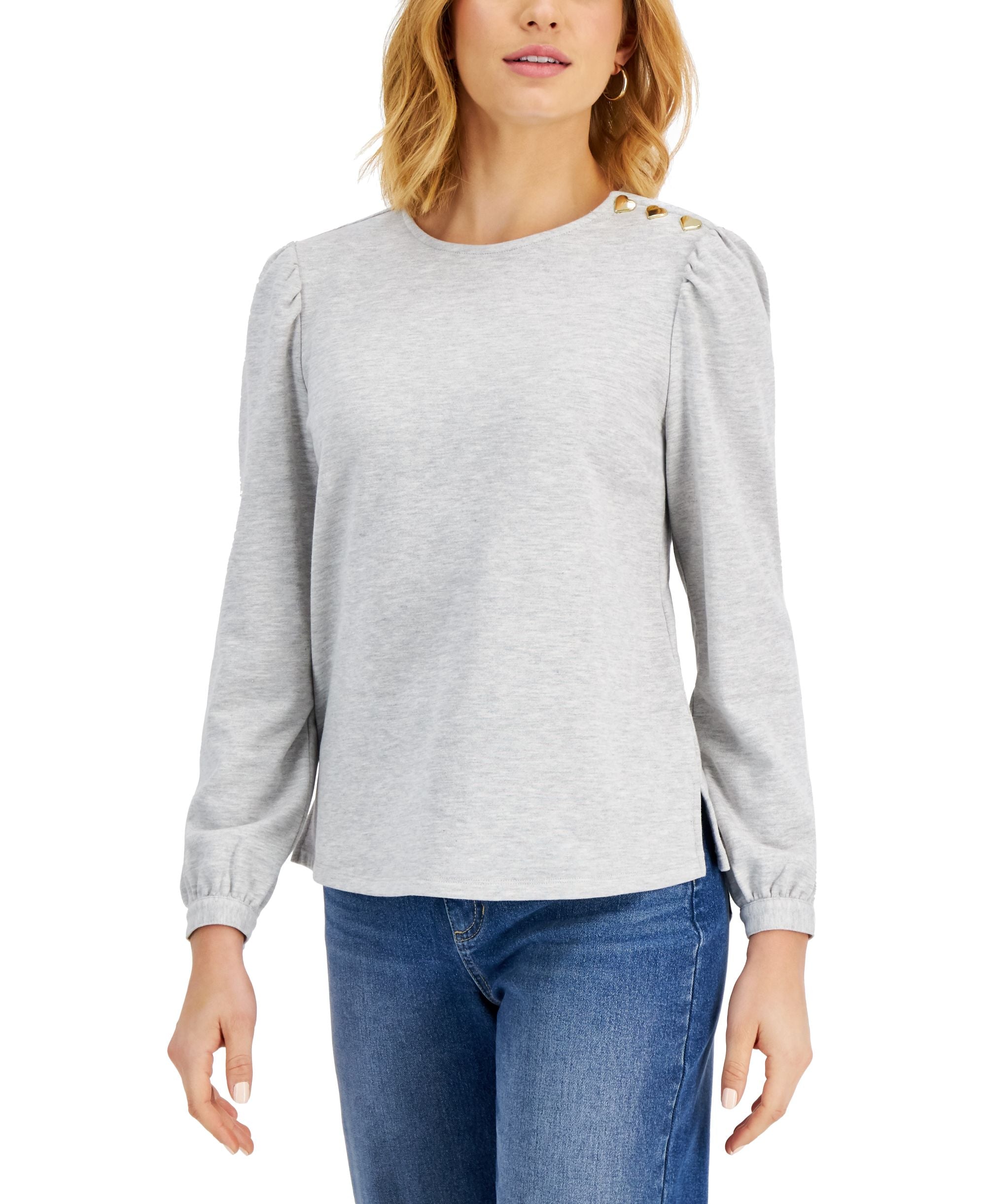 Charter Club Long Sleeve Boatneck Top With Heart Buttons
