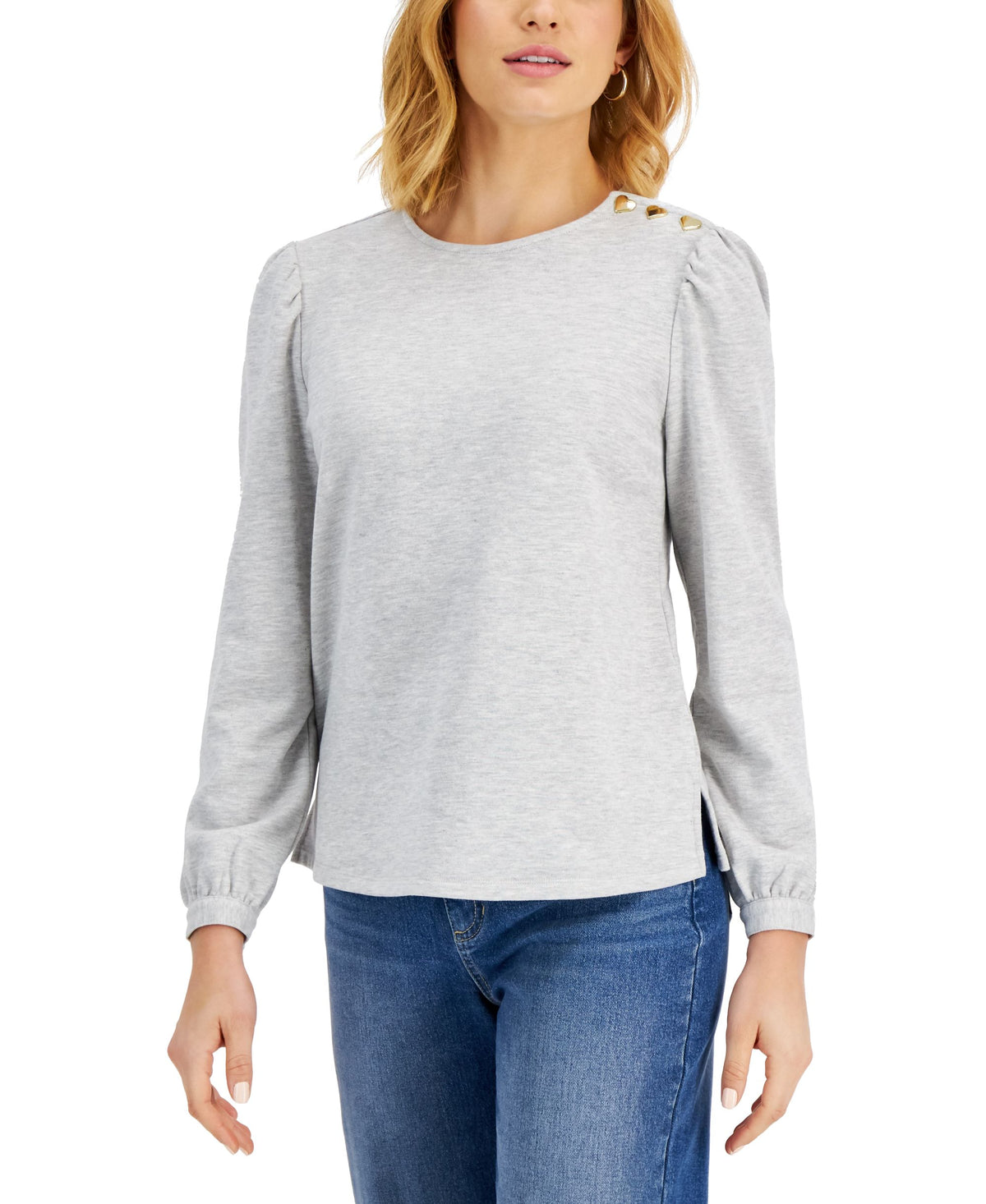 Charter Club Long Sleeve Boatneck Top With Heart Buttons