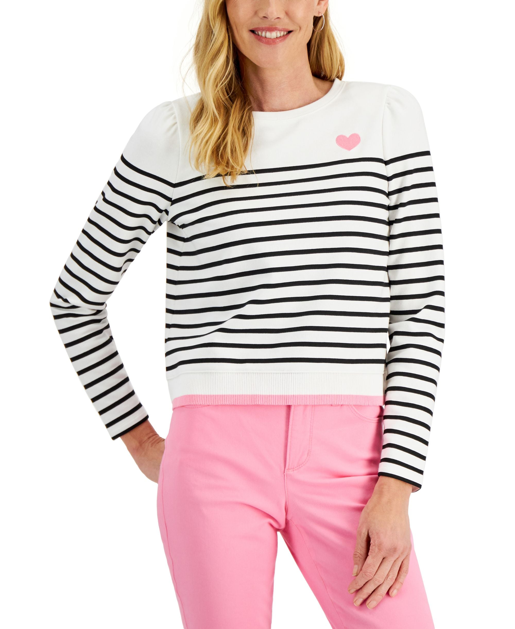 Charter Club Petite Striped Puff Sleeve Top
