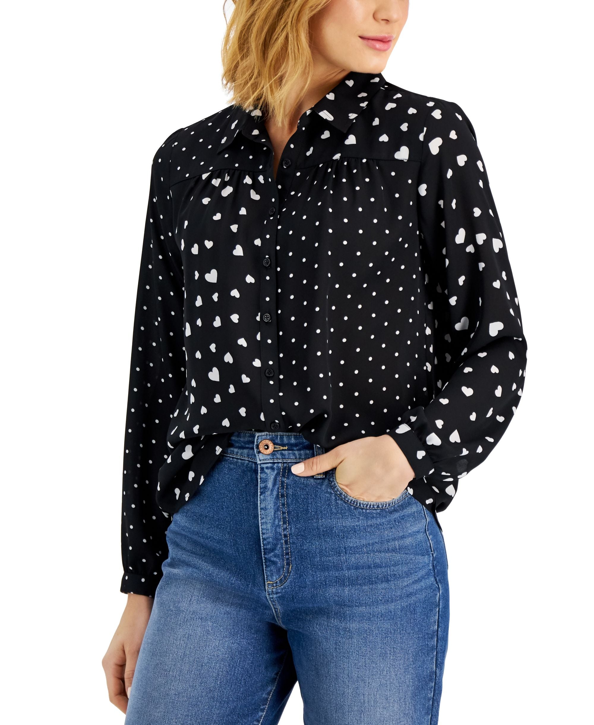Charter Club Long Sleeve Contrast Print Shirt