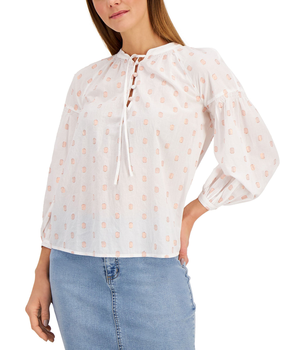 Charter Club Metallic Threaded Clip Dot Top