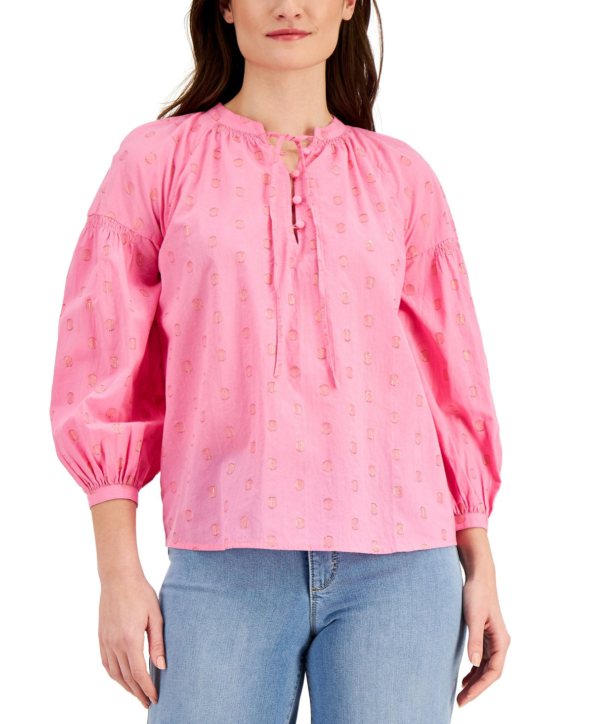 Charter Club Metallic Threaded Clip Dot Top