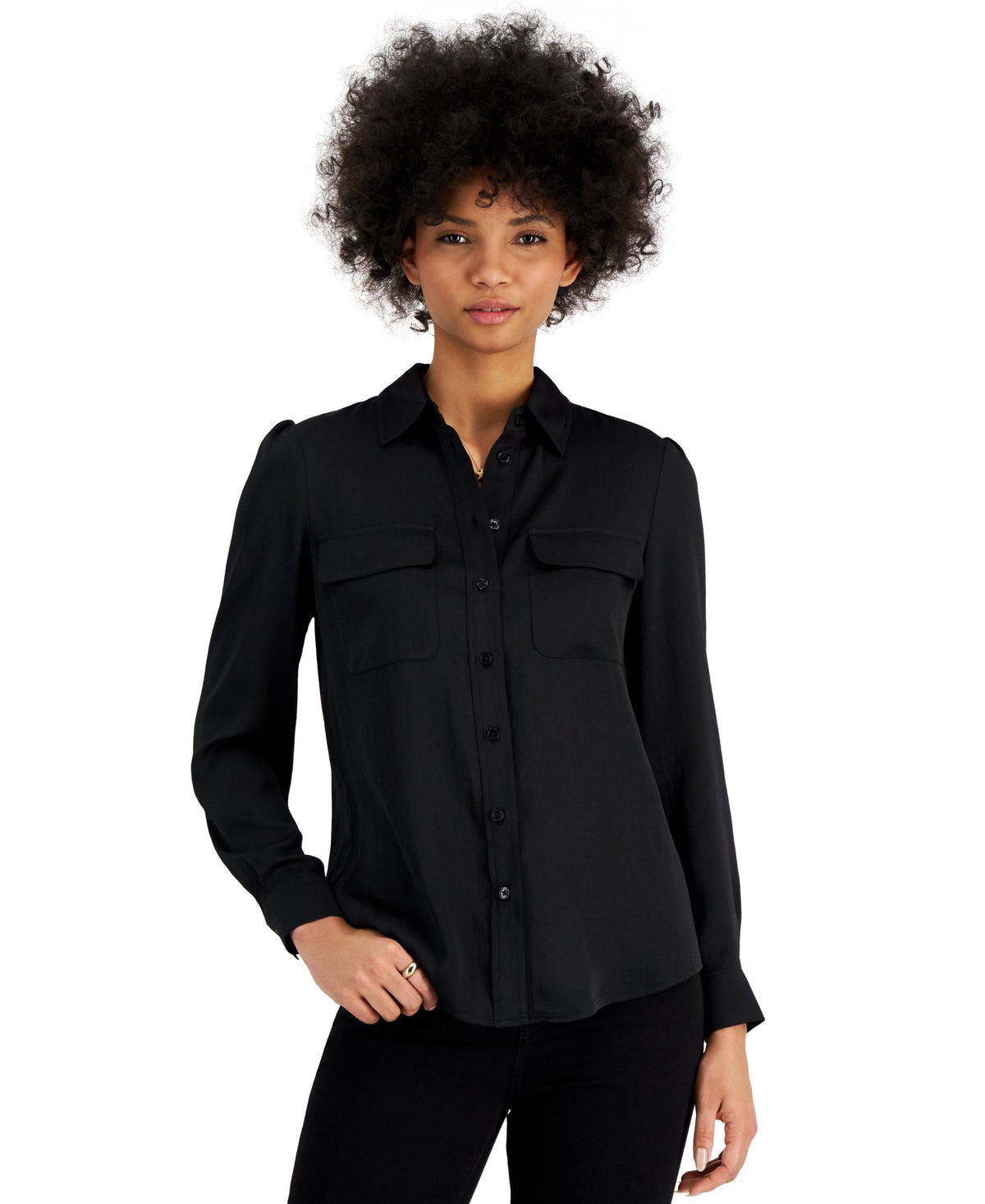 Bar III Solid Two Pocket Blouse