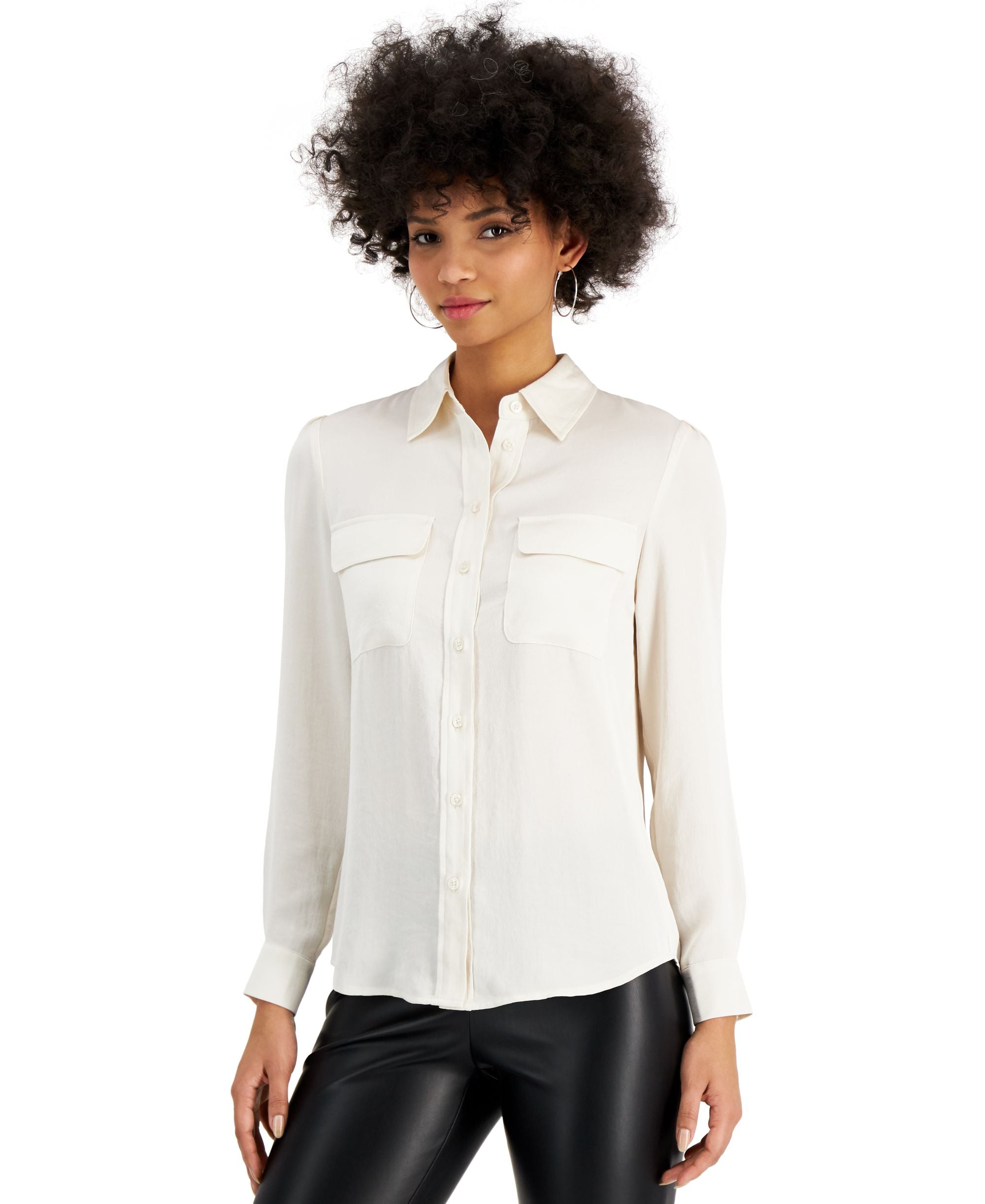 Bar III Solid Two Pocket Blouse