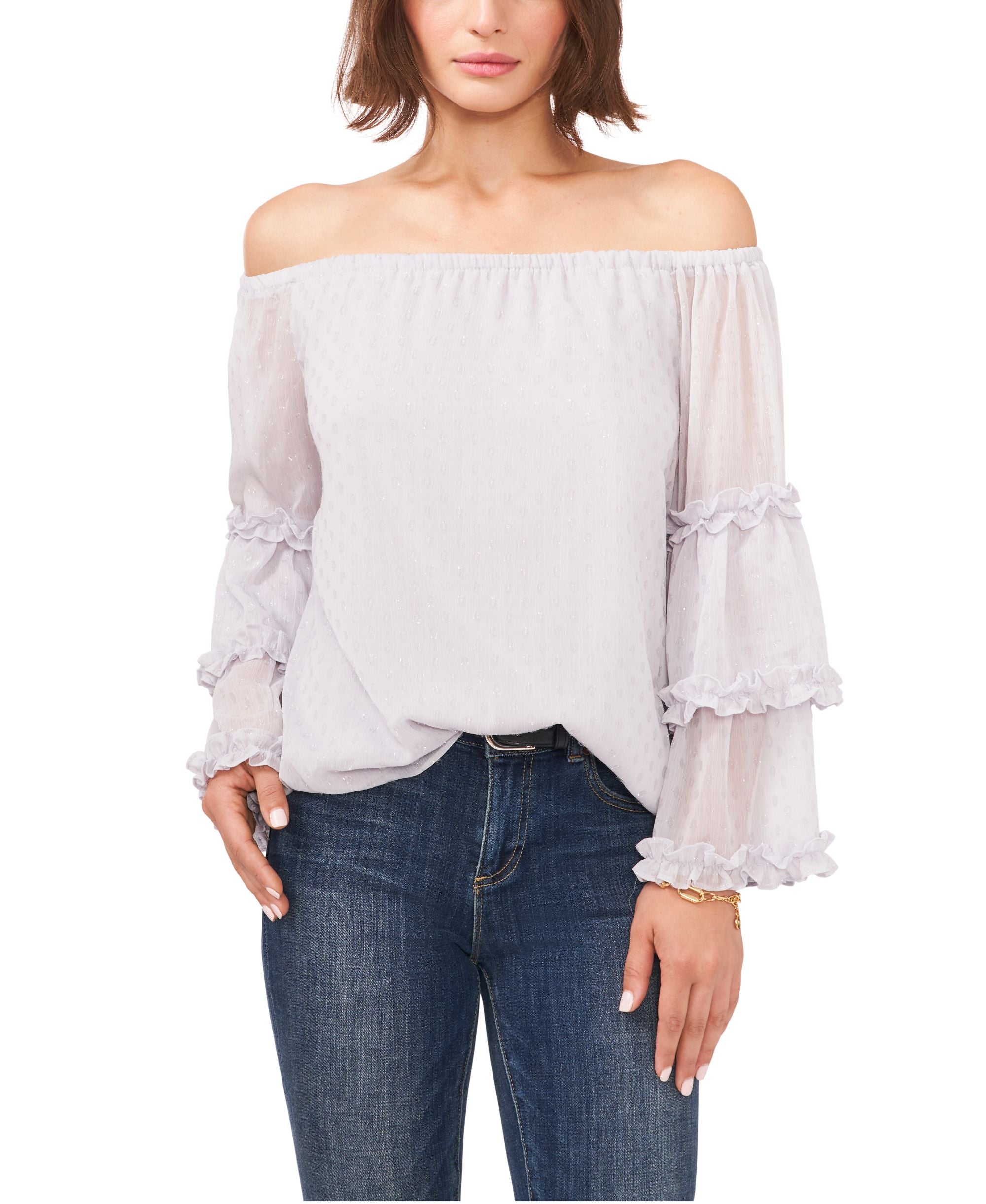 Womens Off The Shoulder Tierred Sleeve Top