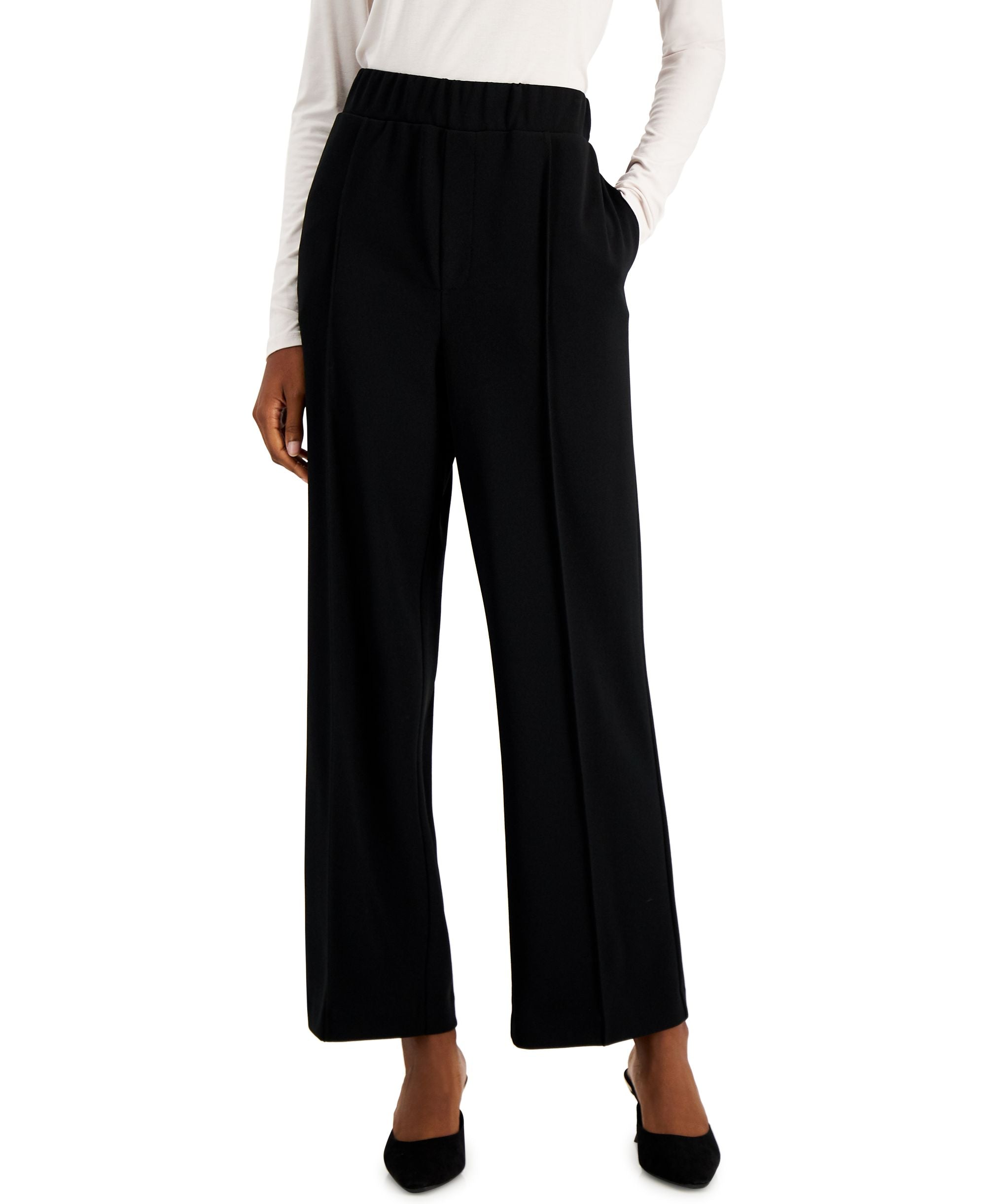 Alfani Petite Wide Leg Pull On Drapey Pants