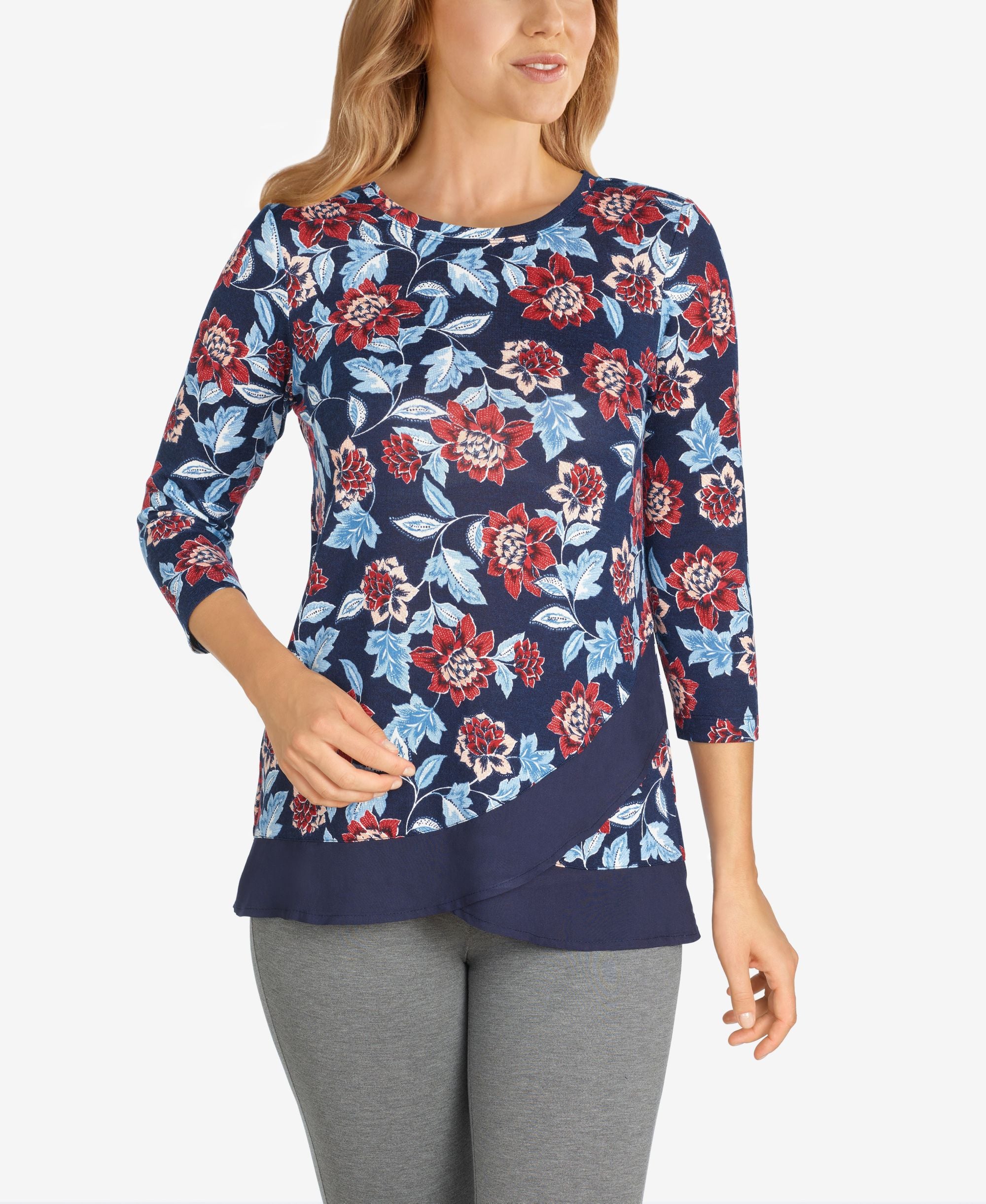 Ruby Rd. Womens Harvest Floral Printed Petal Wrap Top