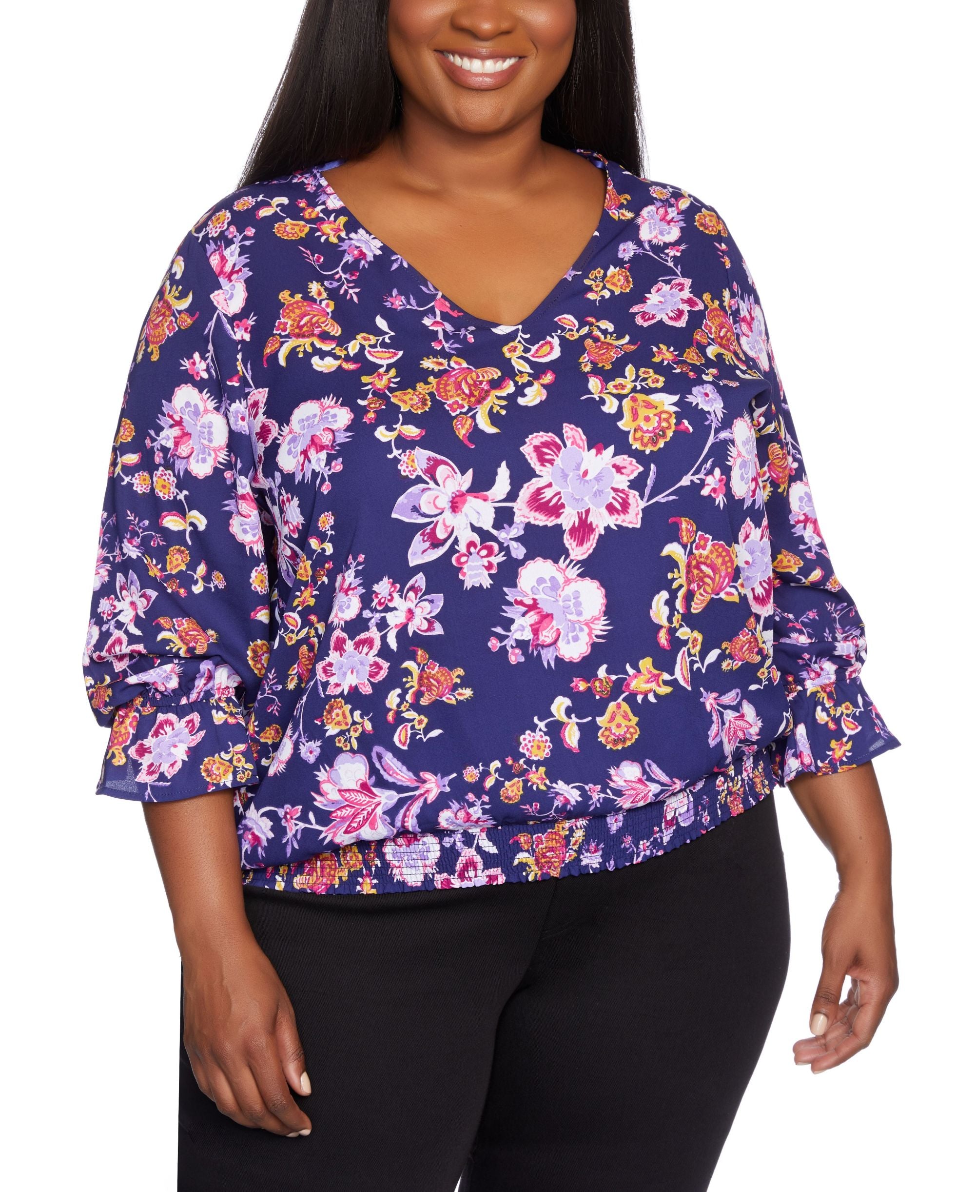 Plus Size Smocked Hem Blouse Top