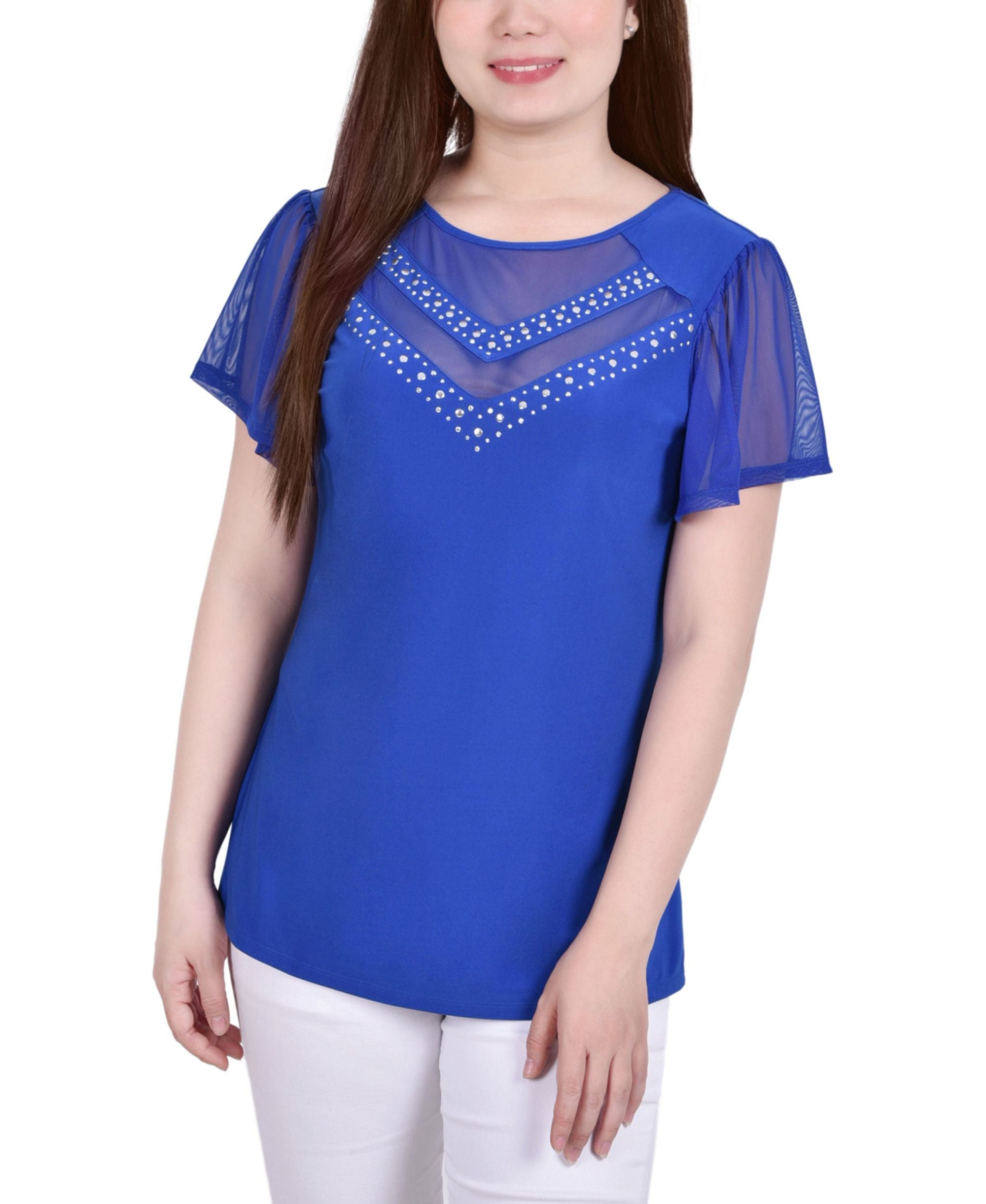 Womens Studded Top With Mesh Details