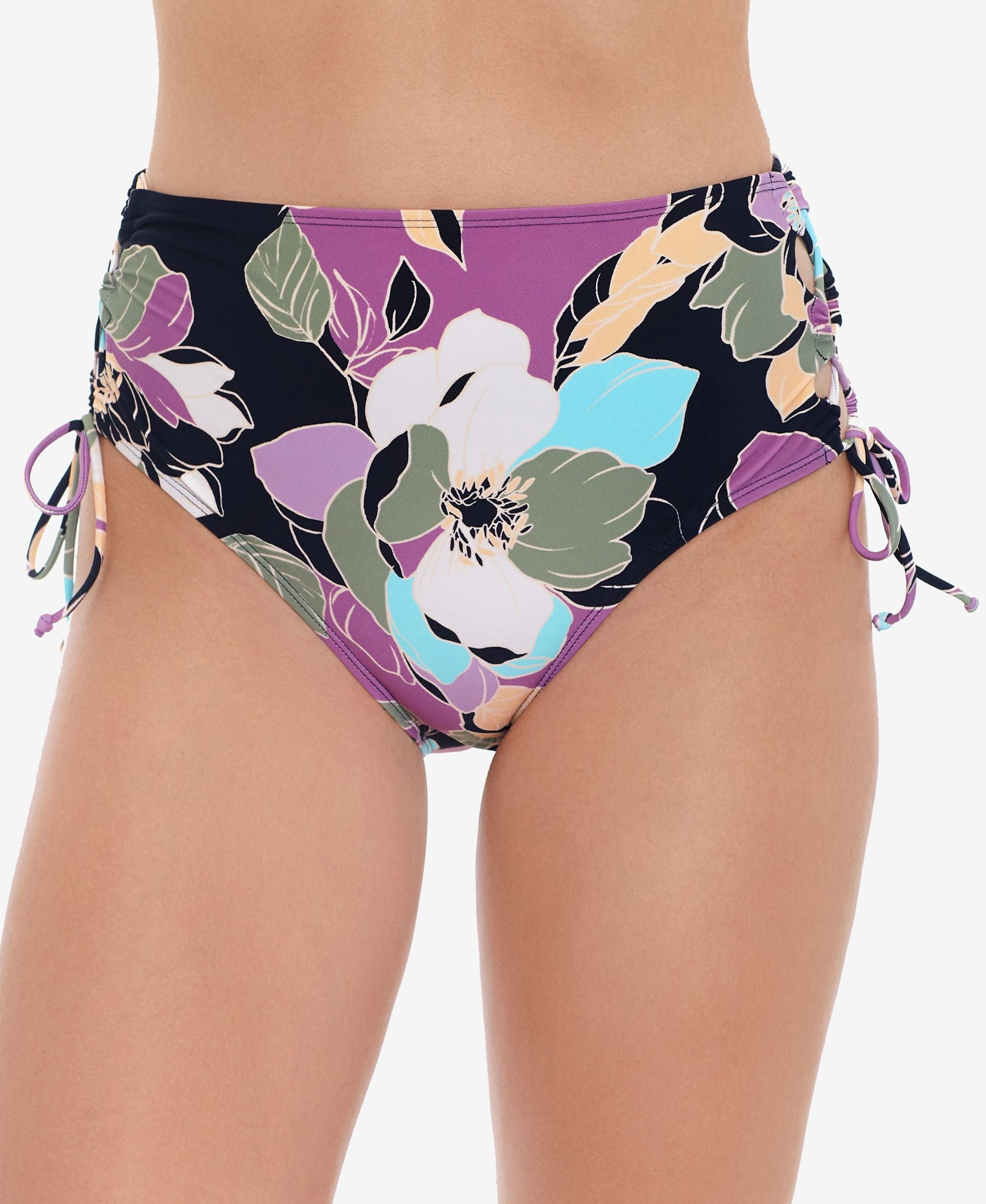 Juniors' Midnight Bloom Side-Laced High-Waist Bottoms