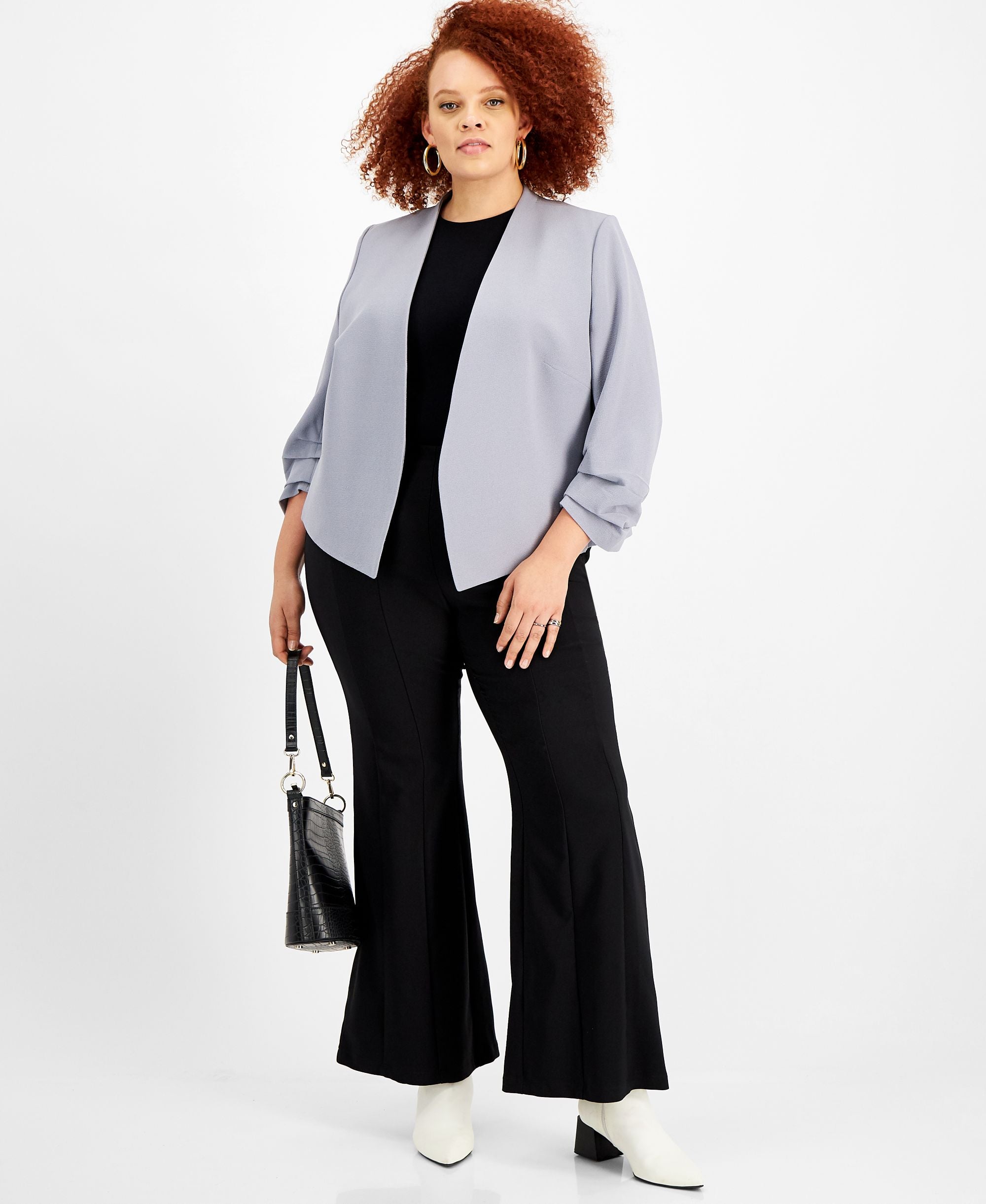 Bar III Plus Size Scrunched Sleeve Open Front Jacket