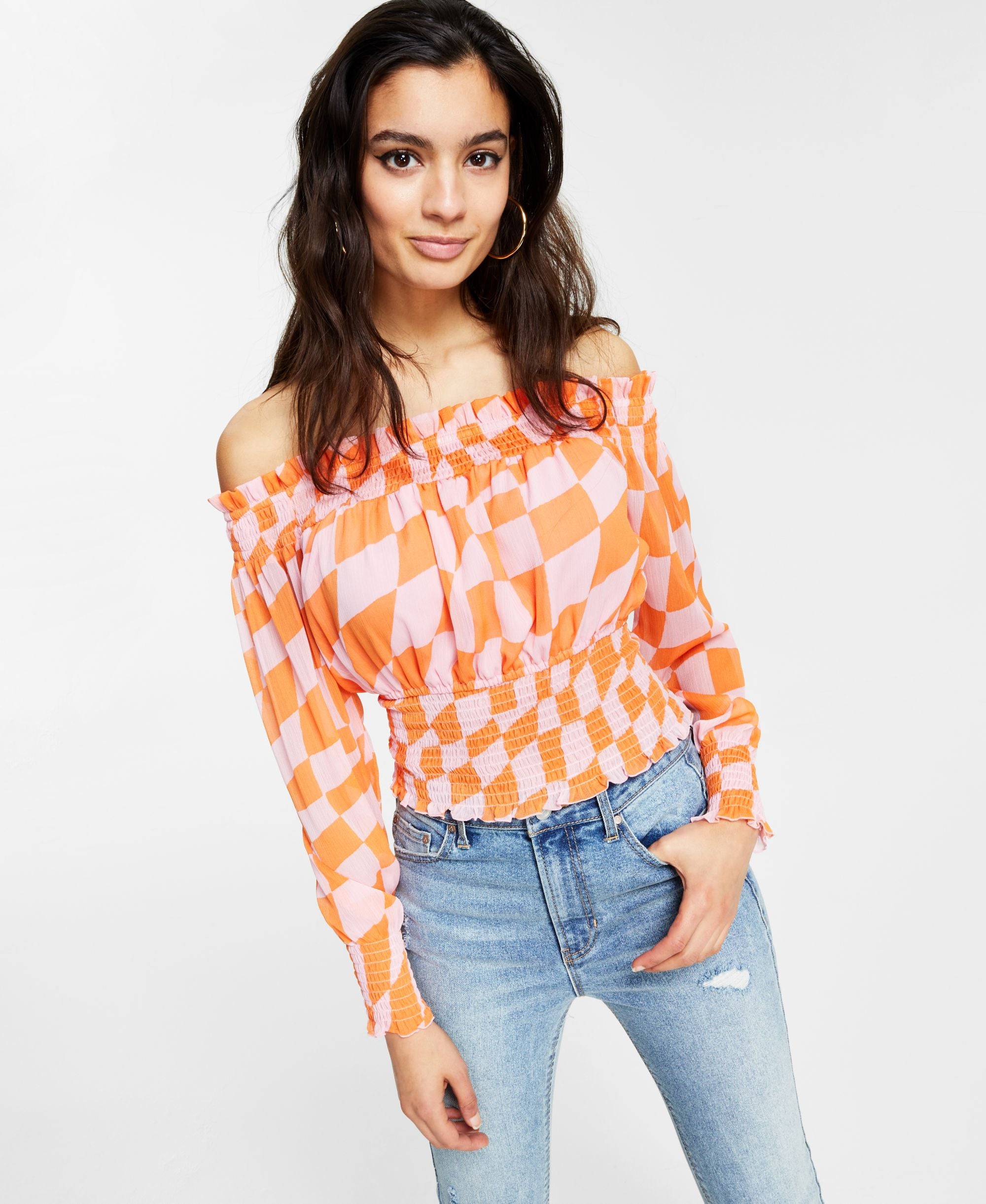 Bar III Smocked Off The Shoulder Top