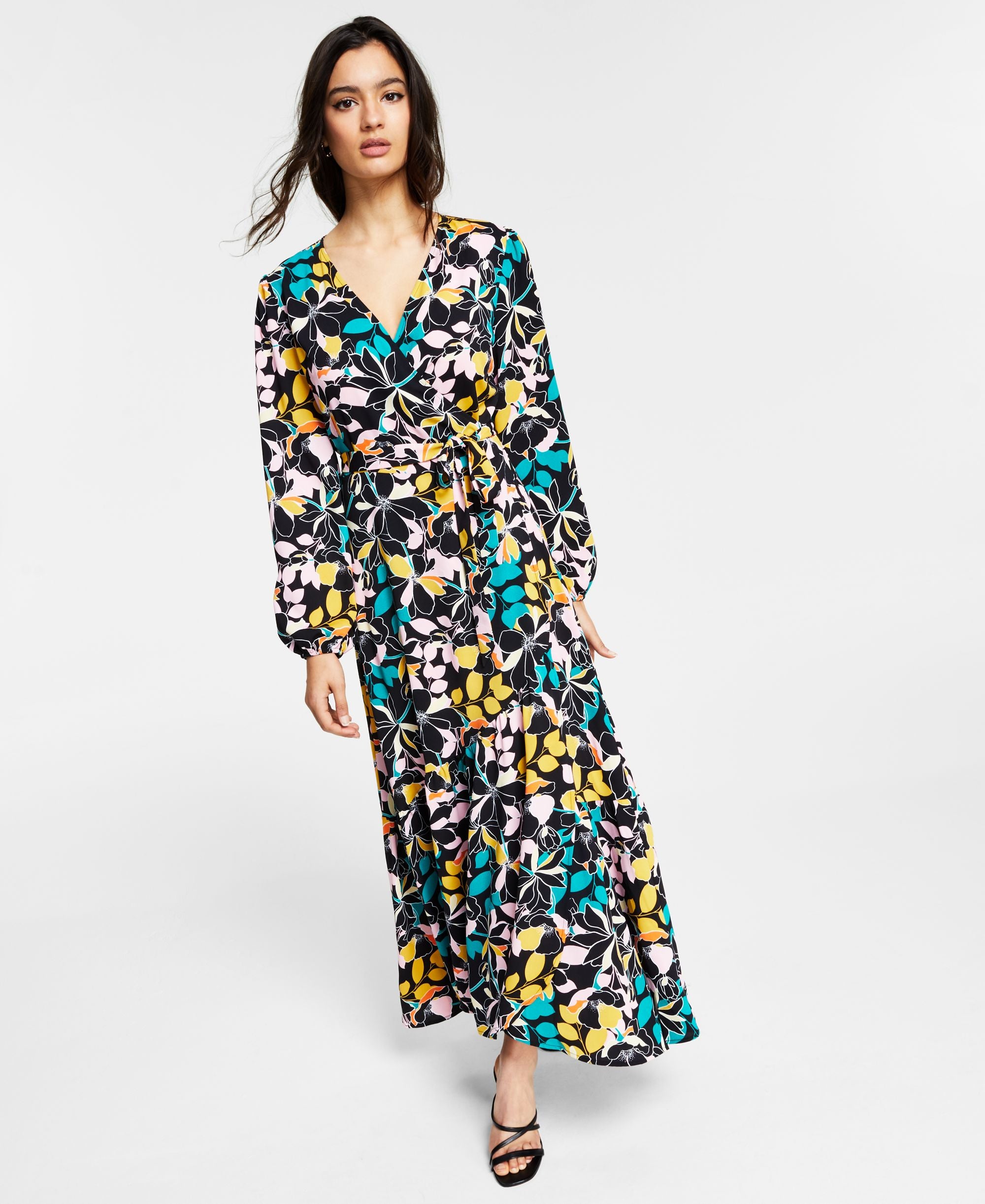 Bar III Floral Print Wrap Style Maxi Dress