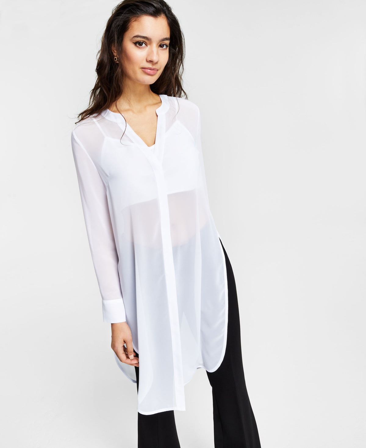Petite Semi-Sheer Tunic Blouse