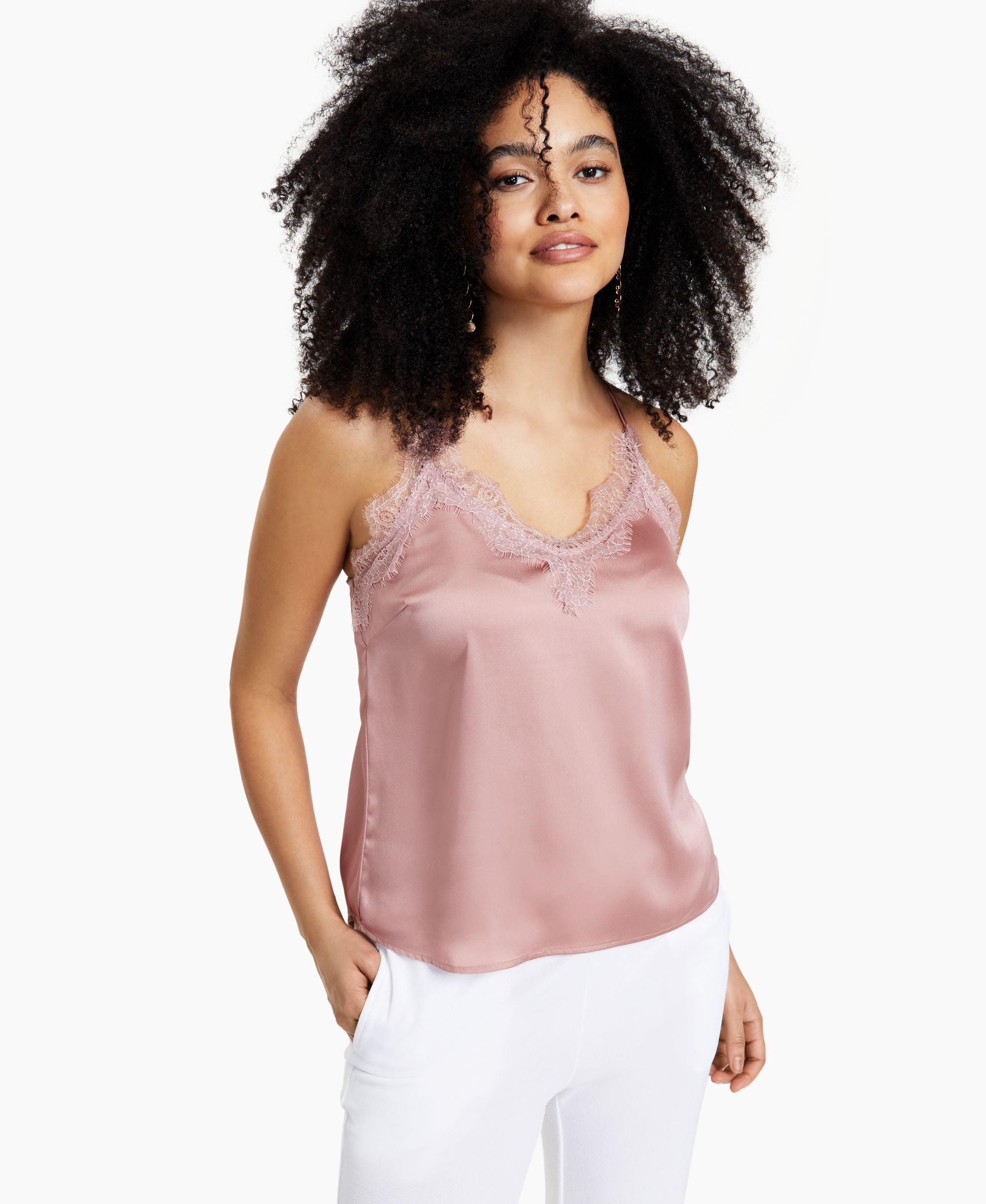 Bar III Lace Trim Camisole Top