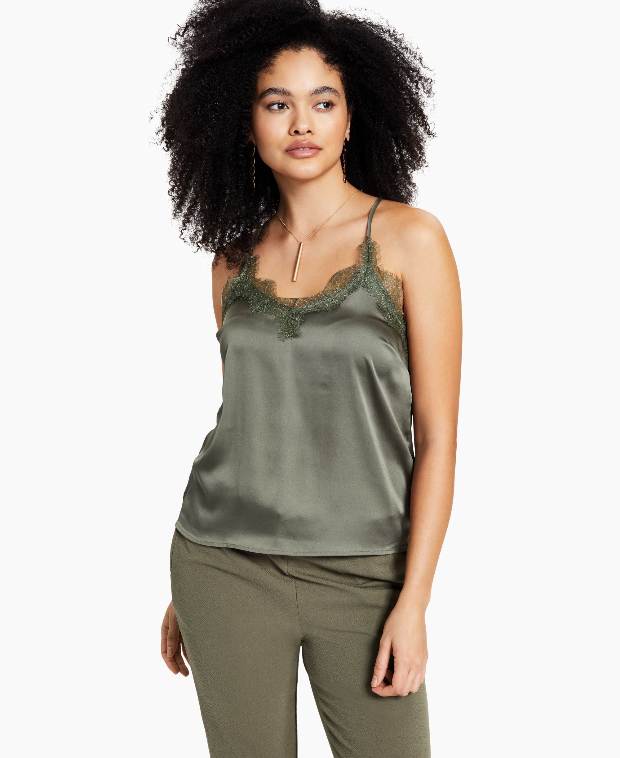 Bar III Petite Lace Trim Racerback Camisole