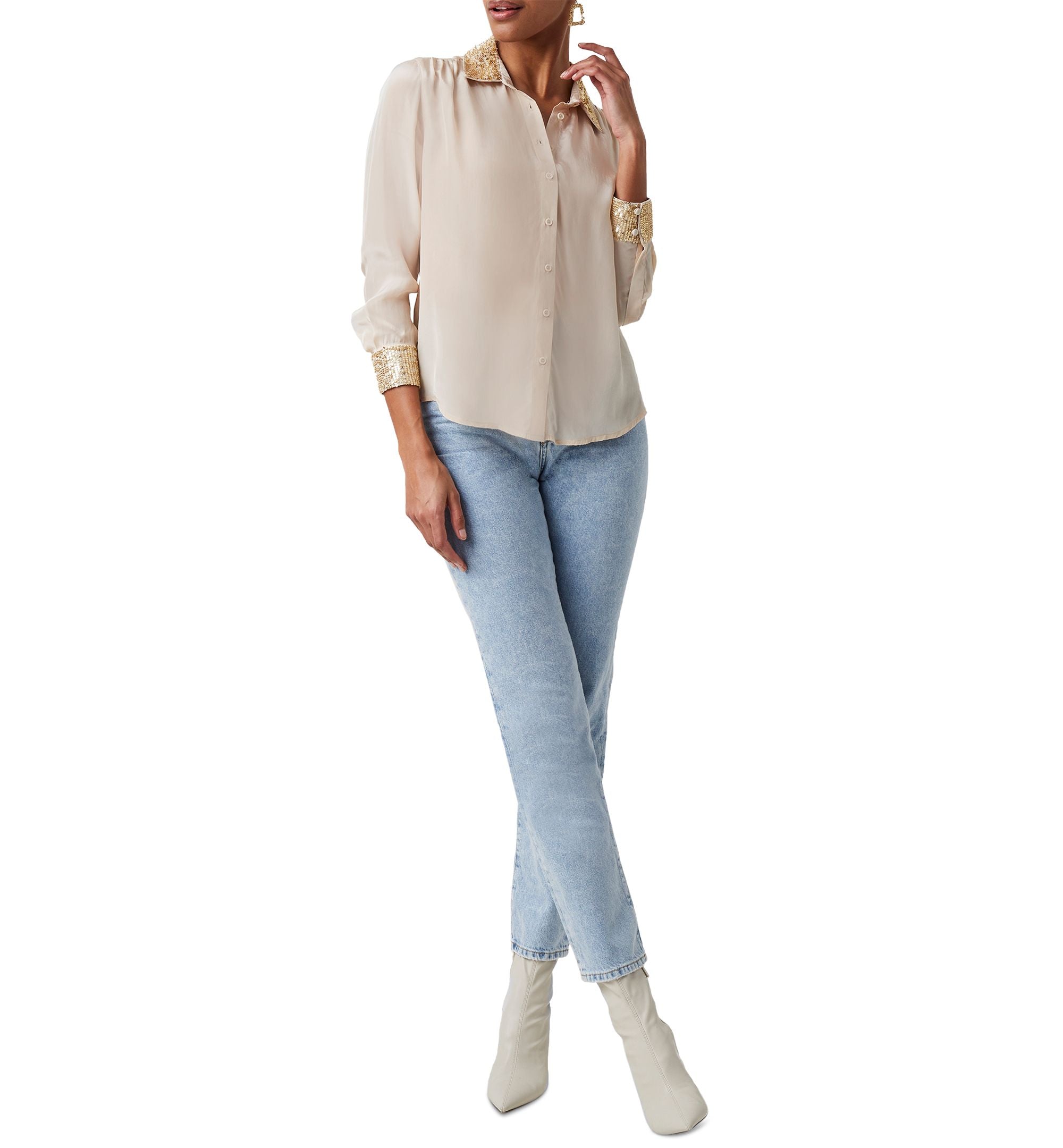 French Connection Eshka Button Down Sequined Blouse