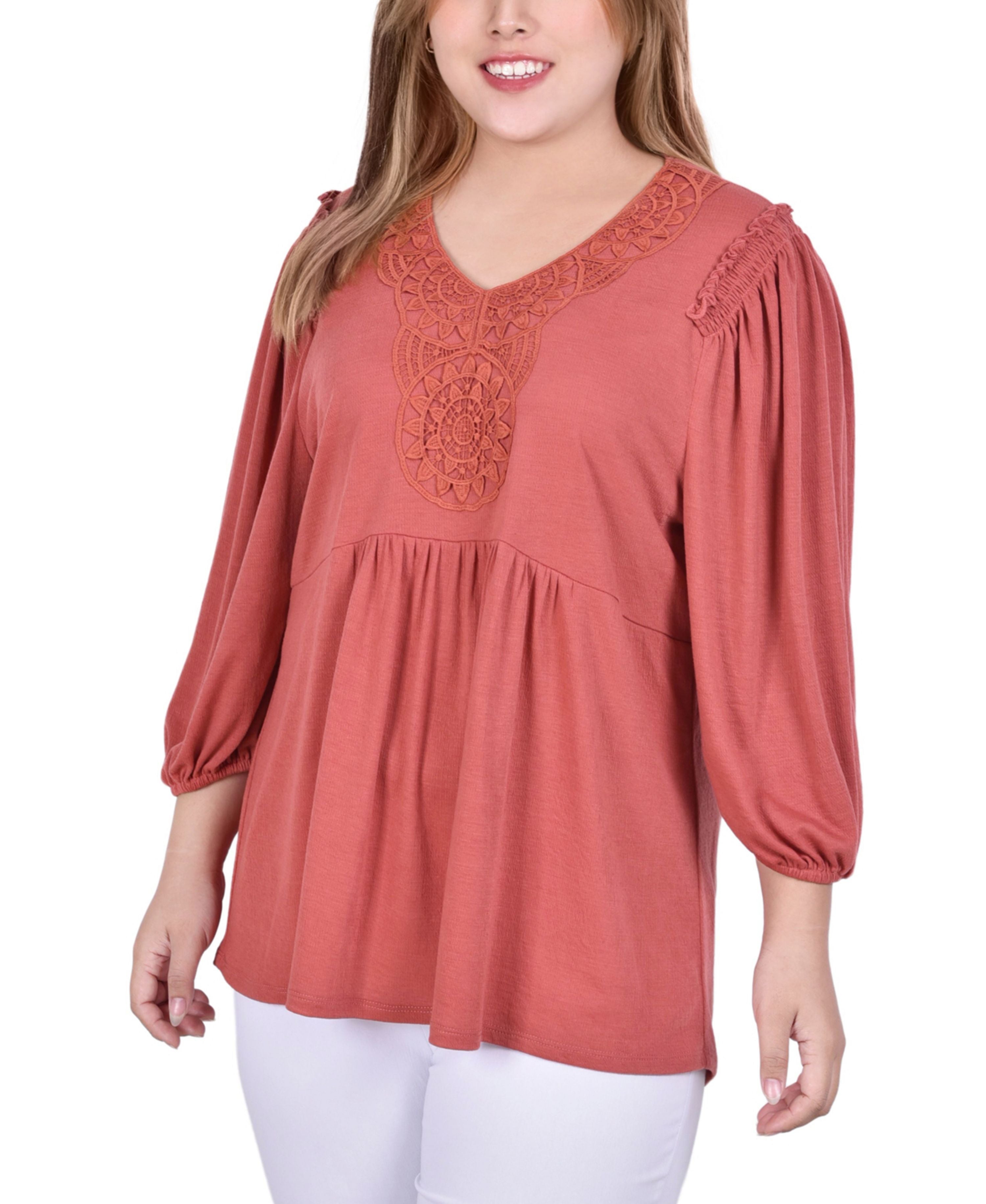 Plus Size 3/4 Sleeve Knit Gauze Top